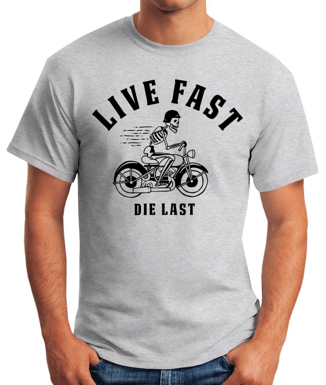 Moonworks® Print-Shirt Herren Print grau mit Fun-Shirt Fun MoonWorks Die last Spruch Fast T-Shirt Live