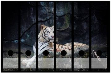 Wallario Etiketten Weißer Tiger auf einem Felsen, Ordnerrücken-Sticker in verschiedenen Ausführungen
