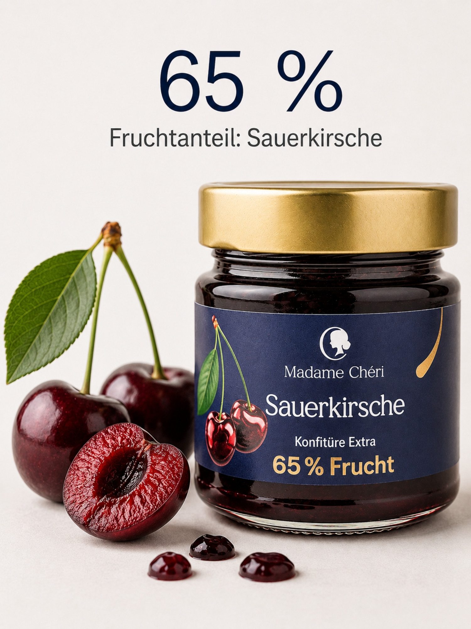 Madame Chéri Fruchtaufstrich Konfitüre Extra 65% Frucht Ohne Glucose Feinkost Genuss, Ohne Glucose, Ohne künstliche Zusätze