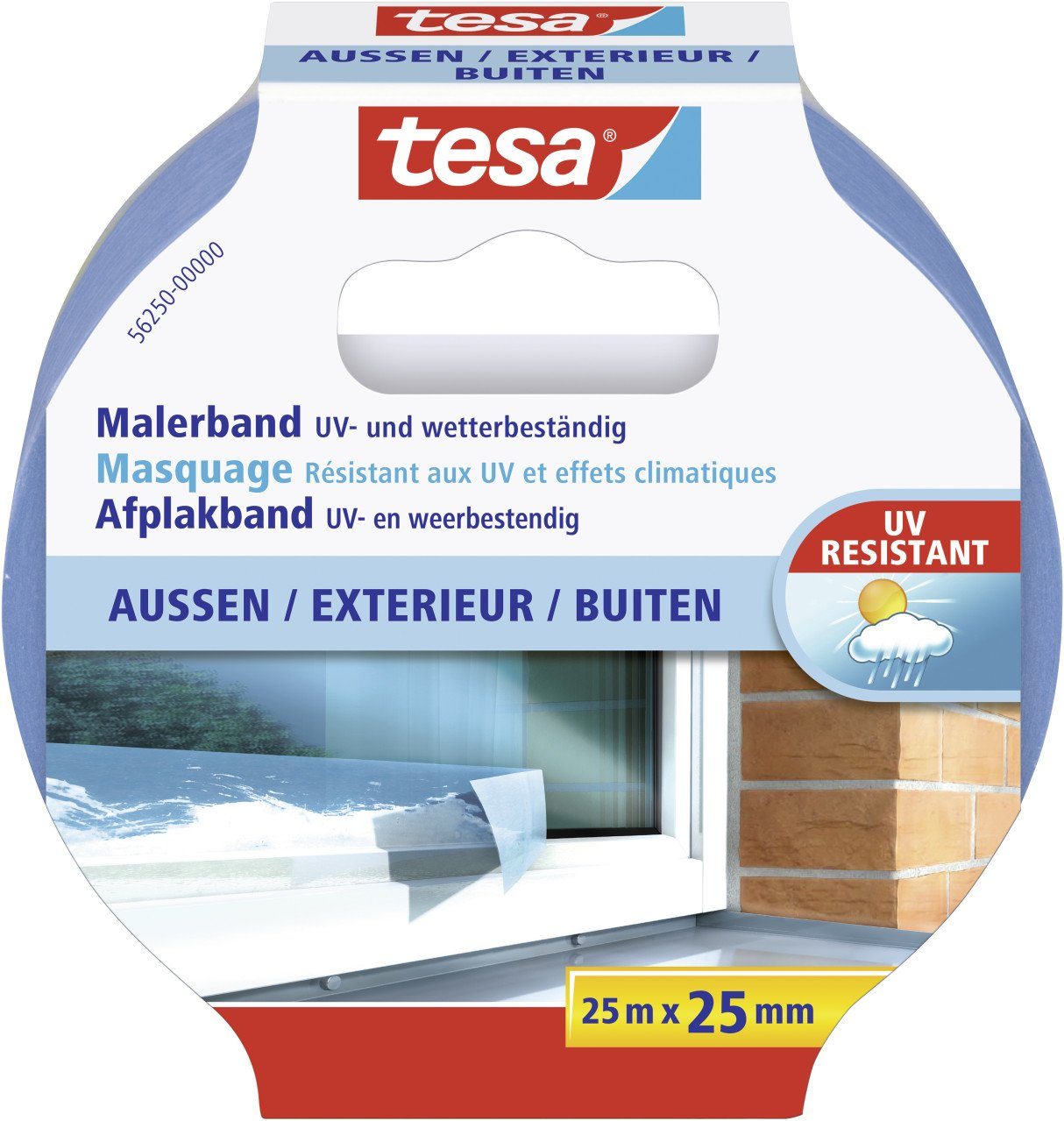 Kreppband tesa Malerband Außen 25 m x 25 mm, blau