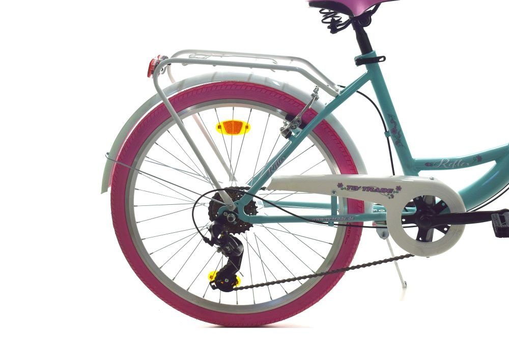 T&Y Trade Cityrad 24 Zoll Kinder Mädchen City Fahrrad Bike Rad Reflex BMP Shimano 6 Gang, 6 Gang Shimano, Kettenschaltung, Gepäckträger, Licht, 6 Shimano Gang, Seitenständer, Korb