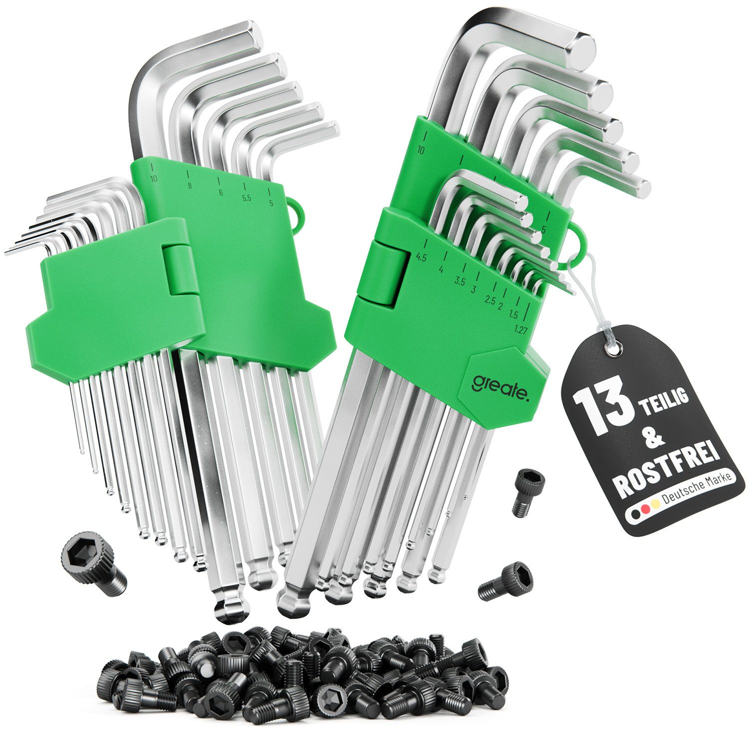 greate. Innensechskantschlüssel 2x Sechskantschlüssel Set mit Kugelkopf 13 teilig - 1,27 bis 10 mm (2 St)