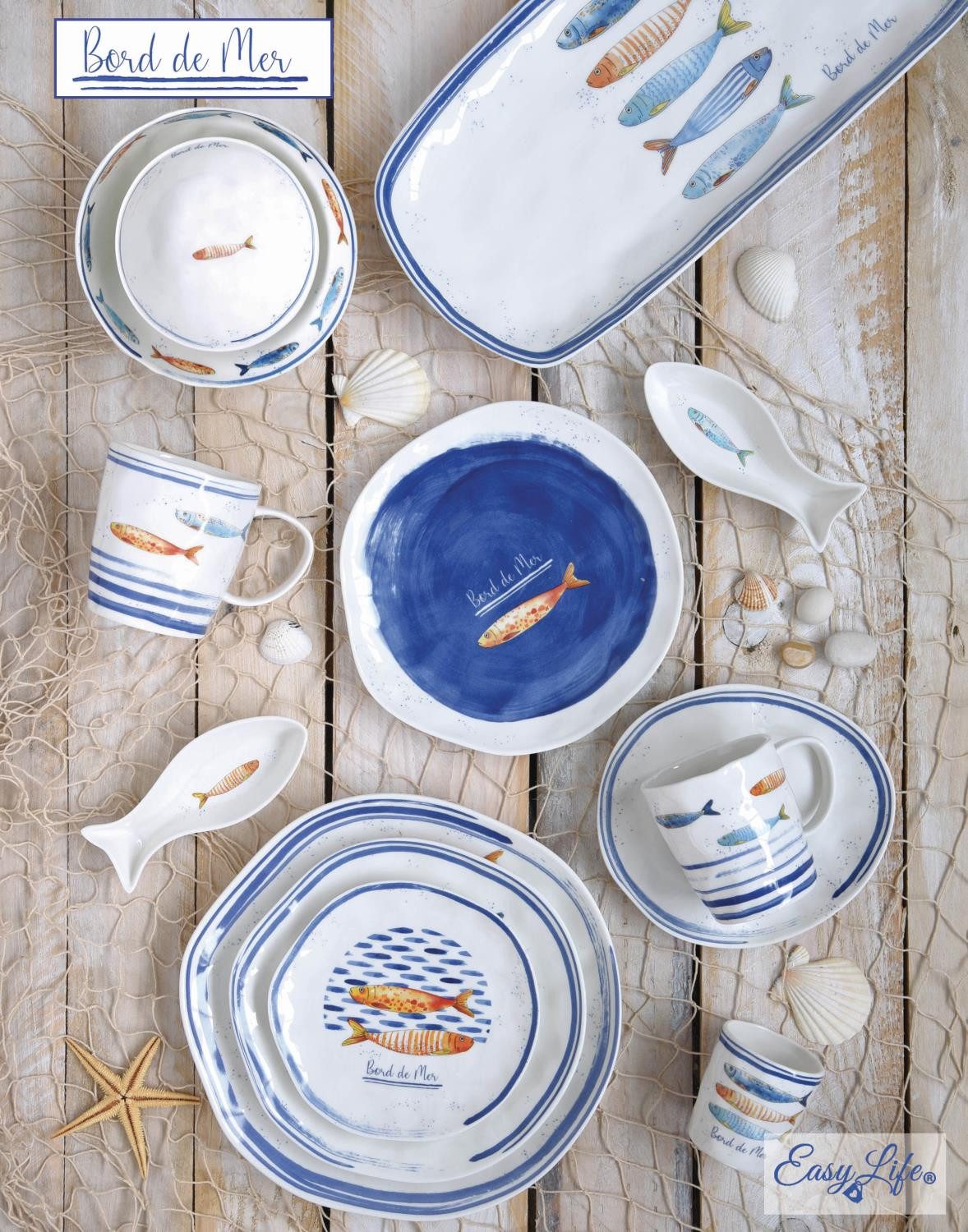 EasyLife Frühstücksteller Bord de Mer, Spülmaschinengeeignet, Weiß, Fische, H: 2cm – Bild 4 von 4