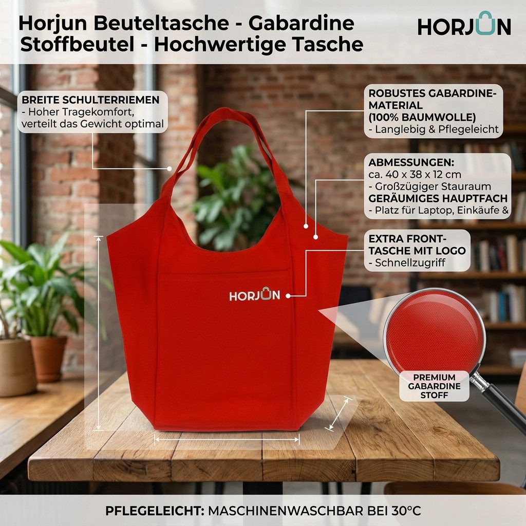 Horjun Tragetasche Henkeltasche - Beuteltasche - Stoffbeutel - Hochwertige Tasche, Schultertasche aus Gabardine