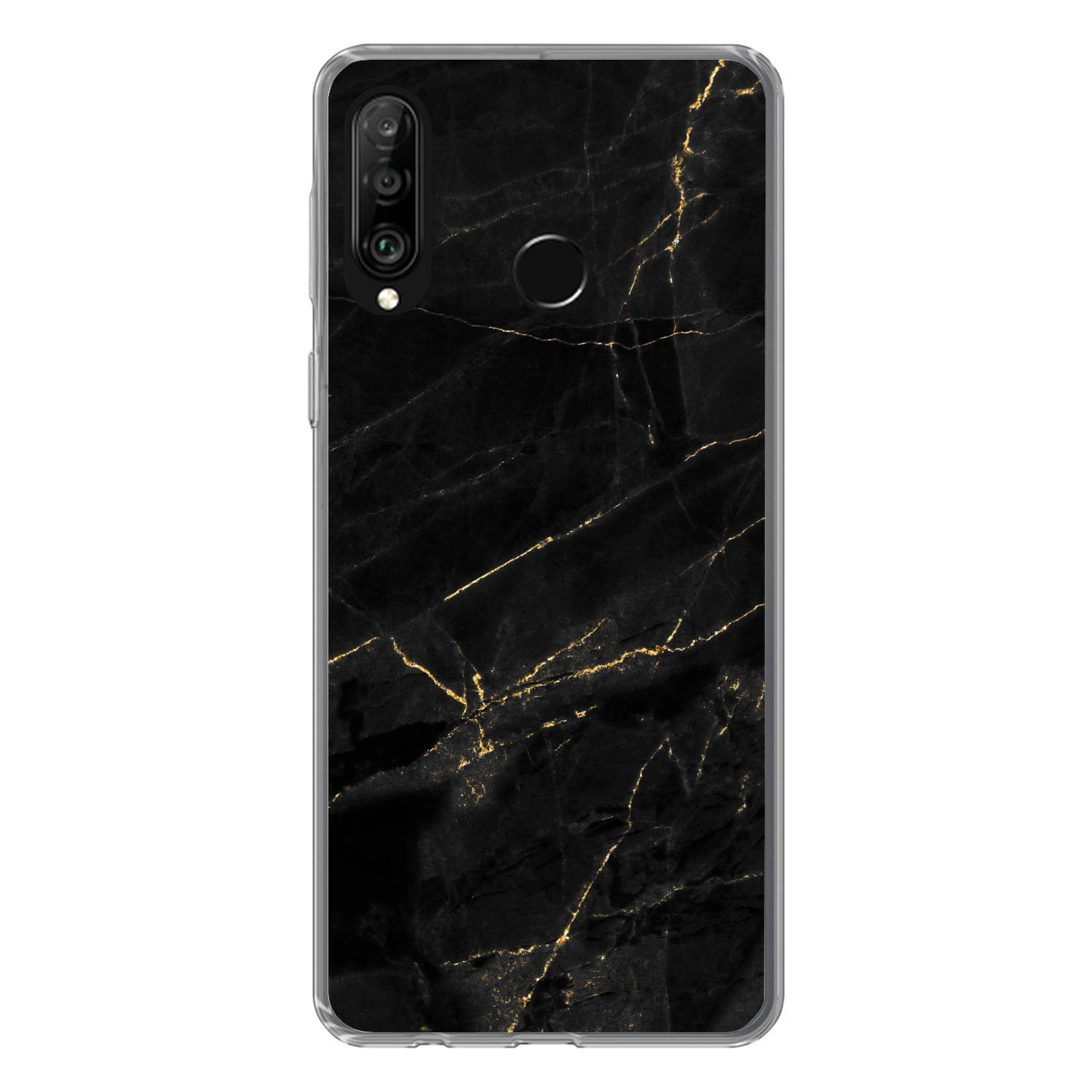 Handyhülle für Huawei P30 Lite Marmoroptik - Luxus - Schwarz - Gold
