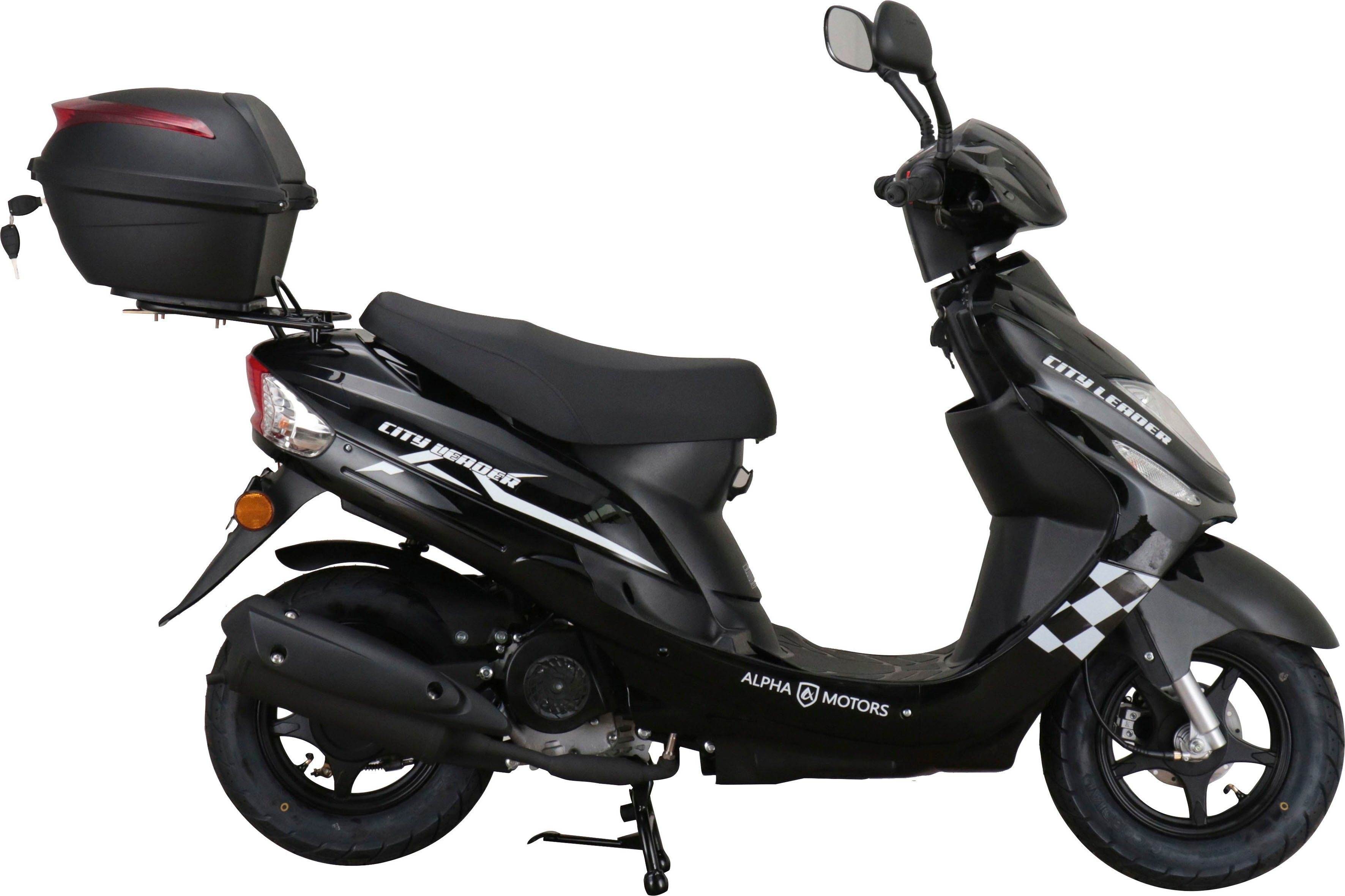 Alpha Motors Motorroller CityLeader, 50 km/h, schwarz inkl. Topcase 5, Euro ccm, 45
