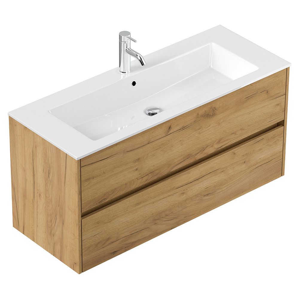 Lomadox Waschtisch LIVIGNO-02, 120cm breit, Mineralgusswaschbecken, Eiche günstig online kaufen