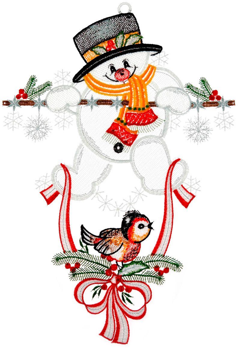 W. Reuter & Sohn - Plauener Spitze® Fensterbild Schneemann, Made in Germany