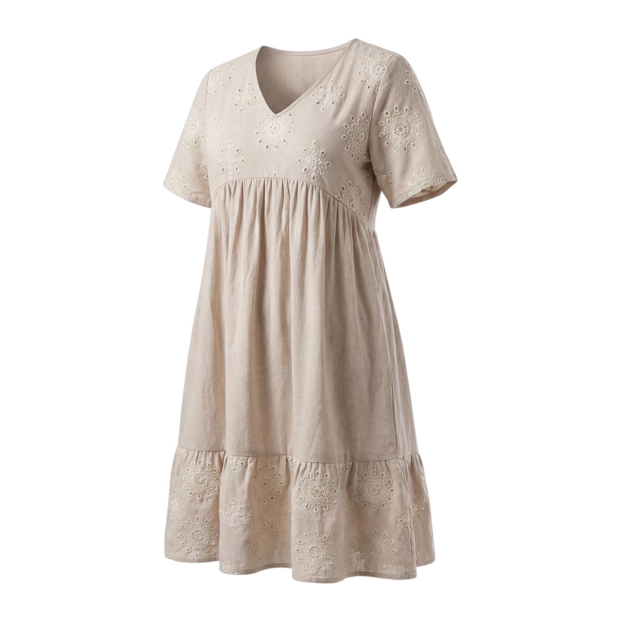 OriginalYou Sommerkleid Strandkleider Leichte Sommerkleider Damen Midi Kleider Boho Stil erhältlich in Größe 40/44, mit V-Ausschnitt, mit Boho Stickerei – Bild 2 von 5