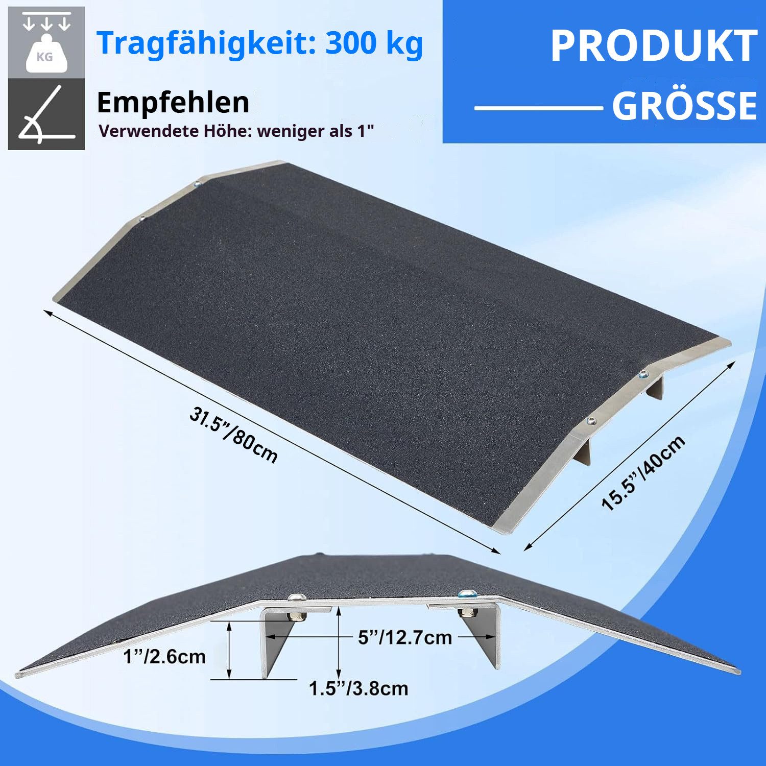 JOYOLEDER Auffahrrampe Türschwellenrampe Rollstuhlrampe Schwellenrampe,Aluminium Rampe (Rollstuhl, Schwellenbrücke rutschfest,Tragfähigkeit 300 kg)