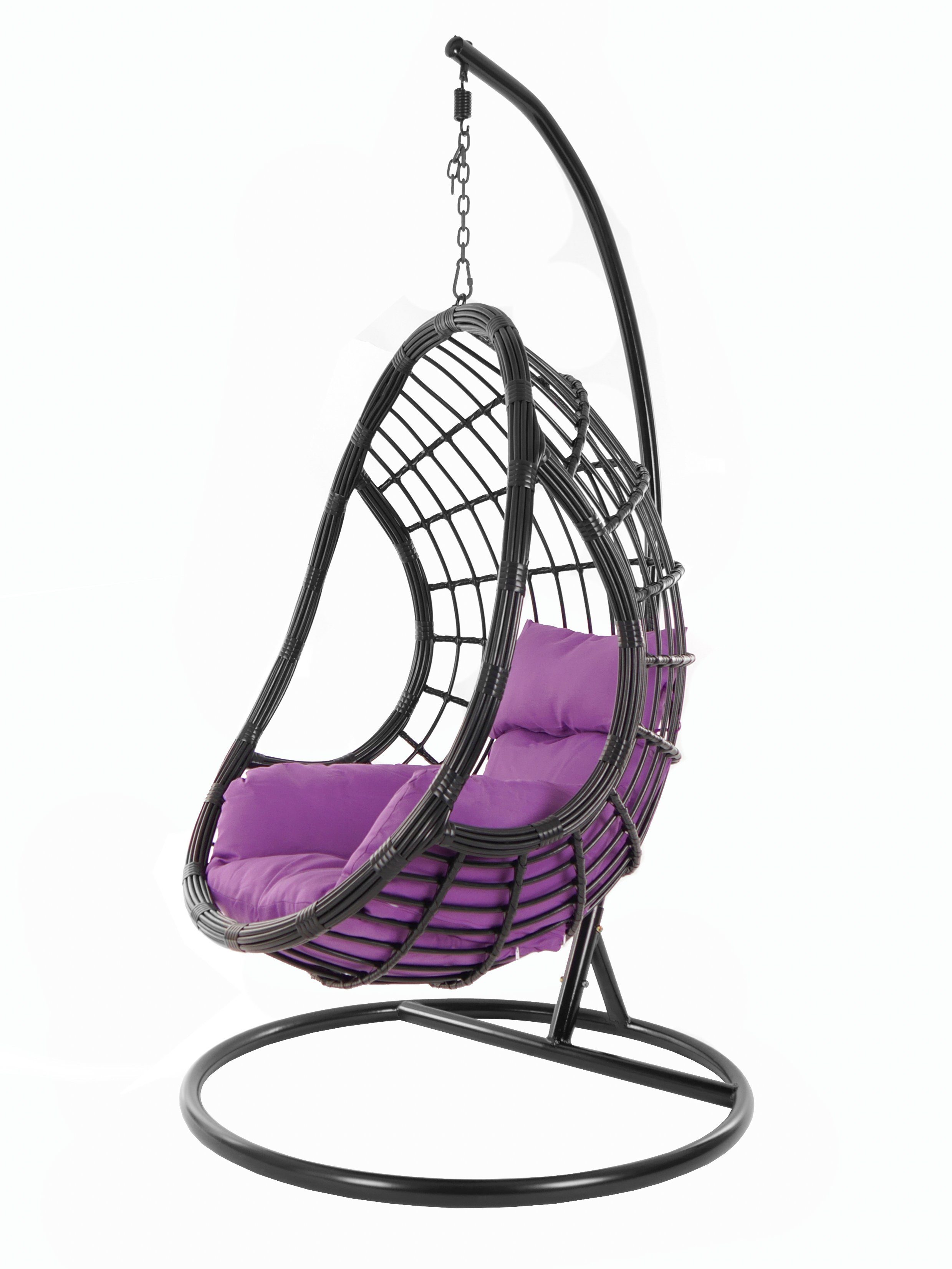 KIDEO Hängesessel PALMANOVA black, Schwebesessel, Swing Chair, Hängesessel mit Gestell und Kissen, Nest-Kissen lila (4050 violet)