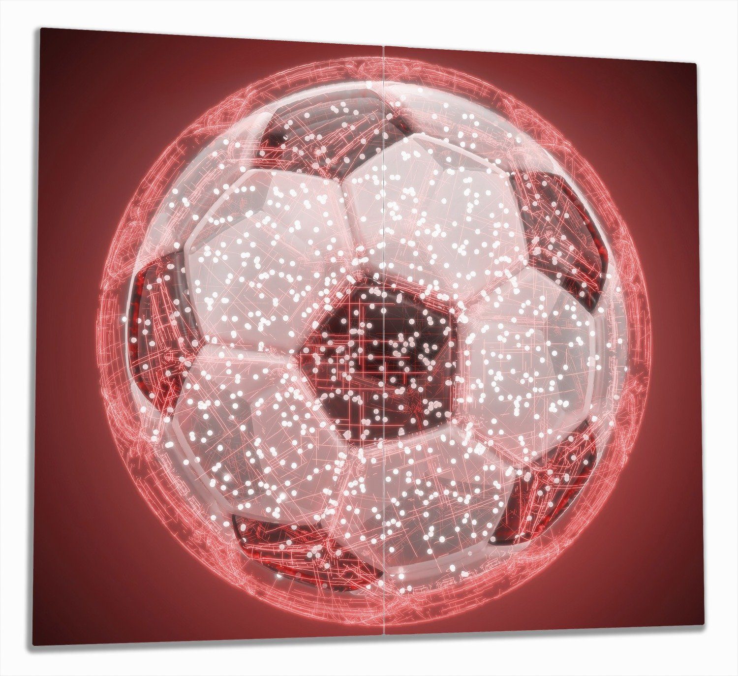 Wallario Herd-Abdeckplatte Fußball digital - Netzwerk in rot, ESG-Sicherheitsglas, (Glasplatte, 2 tlg., inkl. 5mm Noppen), verschiedene Größen