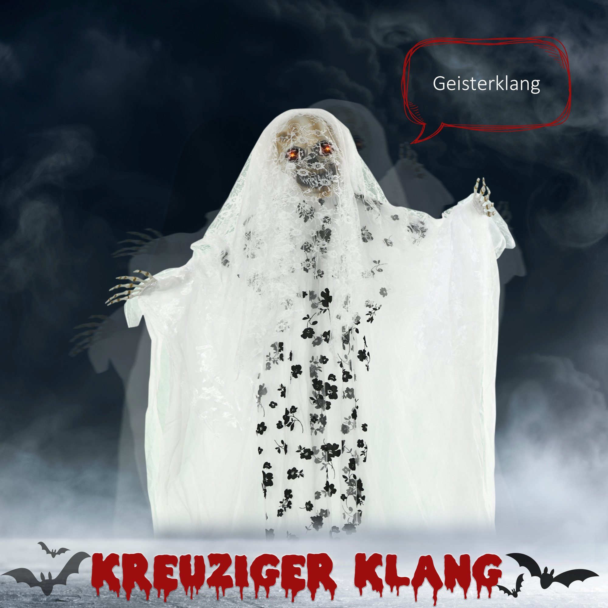 1 Halloween-Dekoration), 1 x Leuchtern Dekofigur Geisterbraut mit St., Spezialeffekten, Mit Dekoration Soundfunktion Halloween Outsunny (Set,