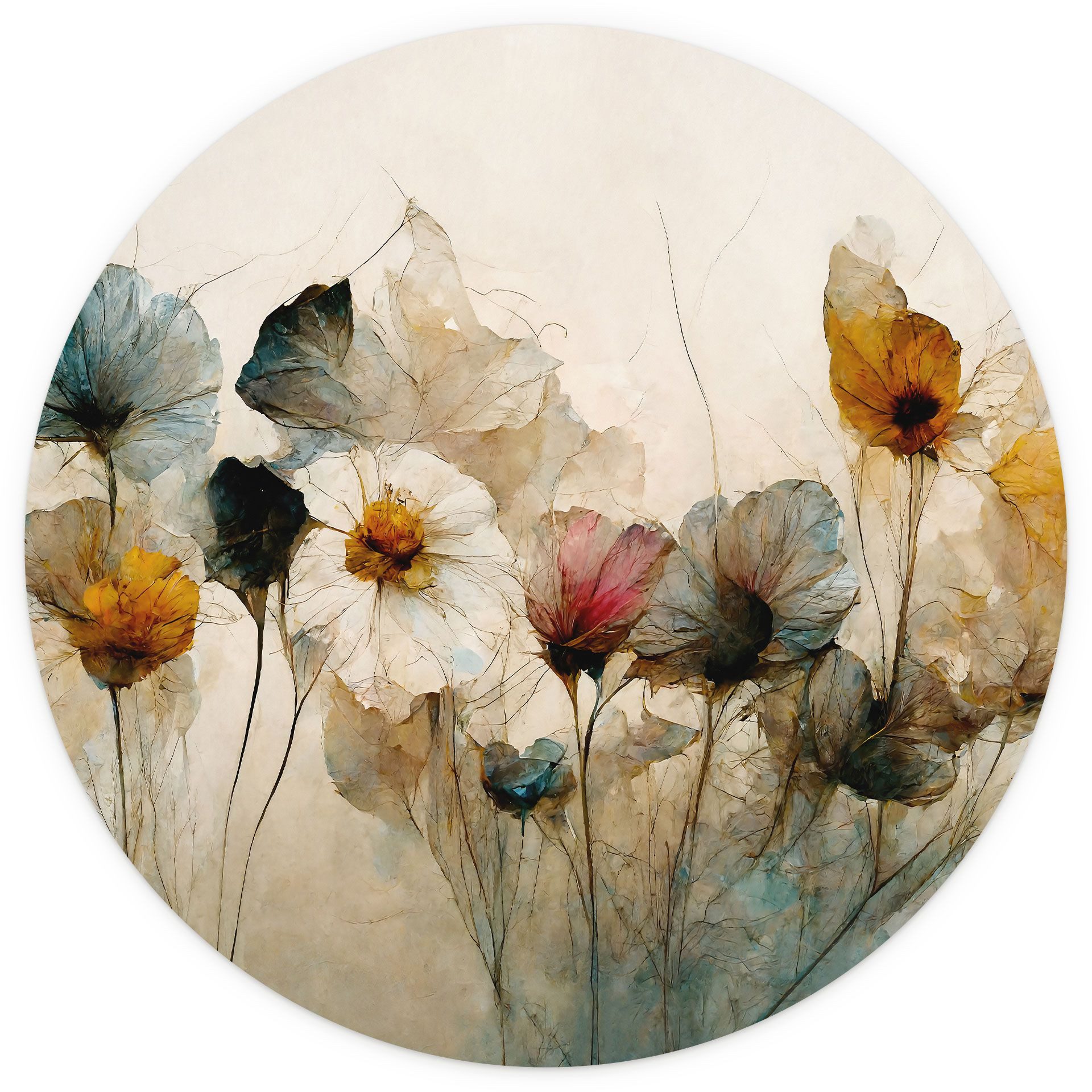 K&L Wall Art Fototapete selbstklebend Vliestapete Blumen Wandbild rund Vintage Natur Wanddeko, floral, bedruckt, selbstklebende Tapete
