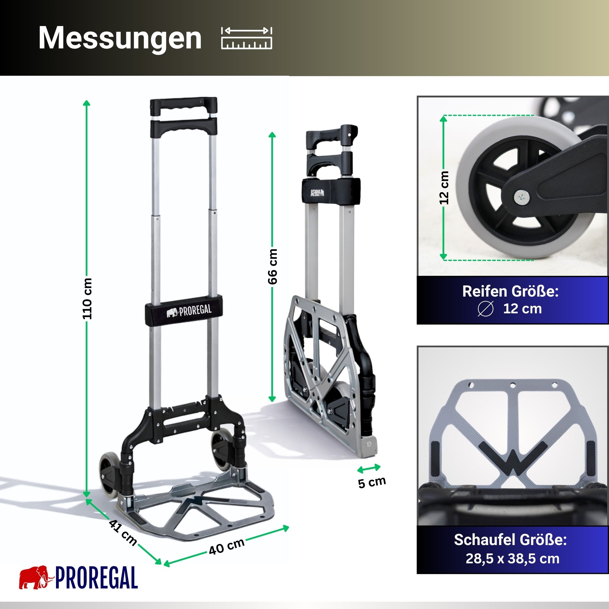PROREGAL® Sackkarre ELEPHANT mit Profi-Alu-Rahmen klappbar ergonomisch Vollgummibereifung, Klappbare Sackkarre Transportkarre Staplerkarre hohe Traglast – Bild 4 von 5