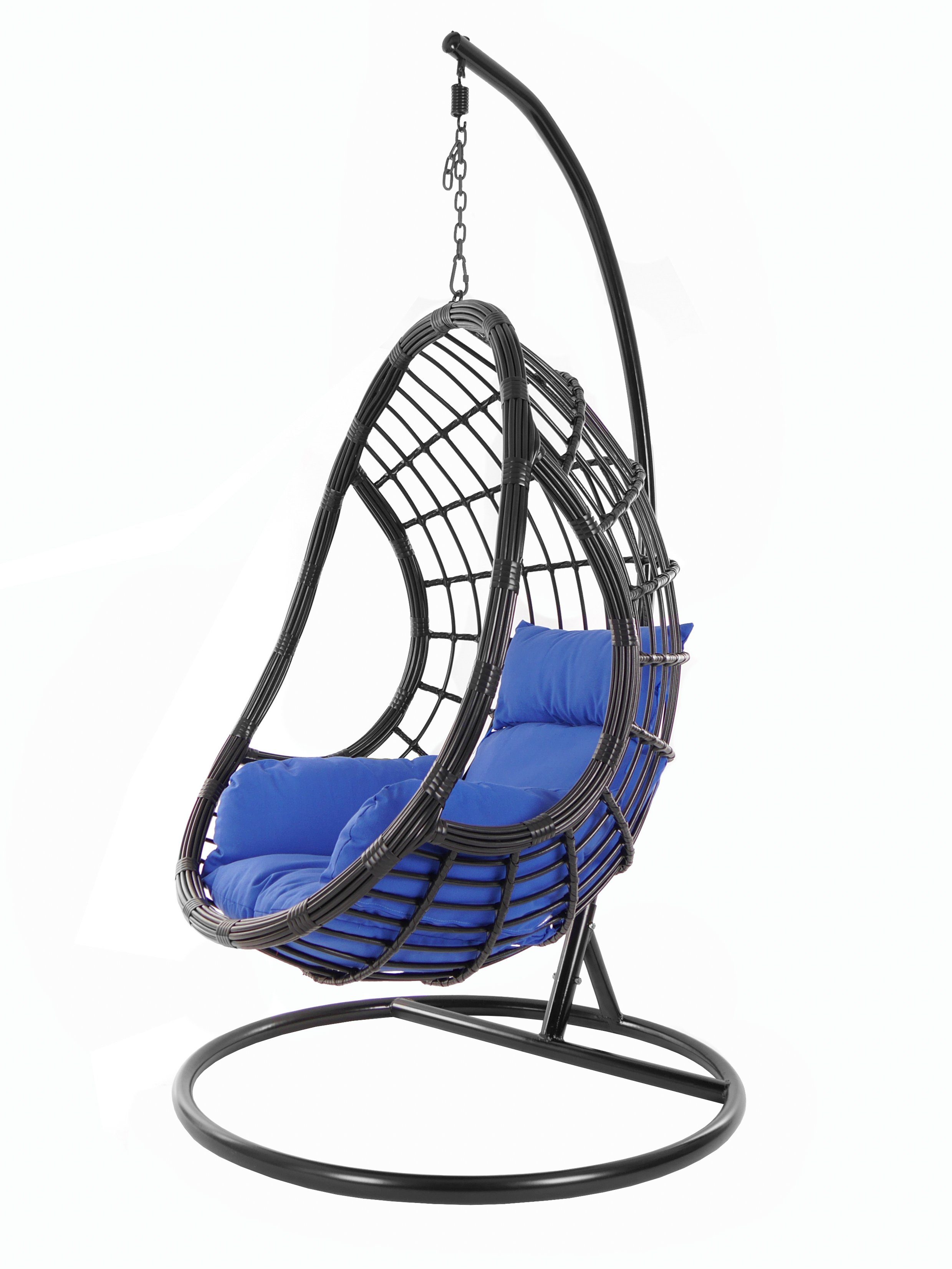 KIDEO Hängesessel PALMANOVA black, Schwebesessel, Swing Chair, Hängesessel mit Gestell und Kissen, Nest-Kissen dunkelblau (5900 admiral)