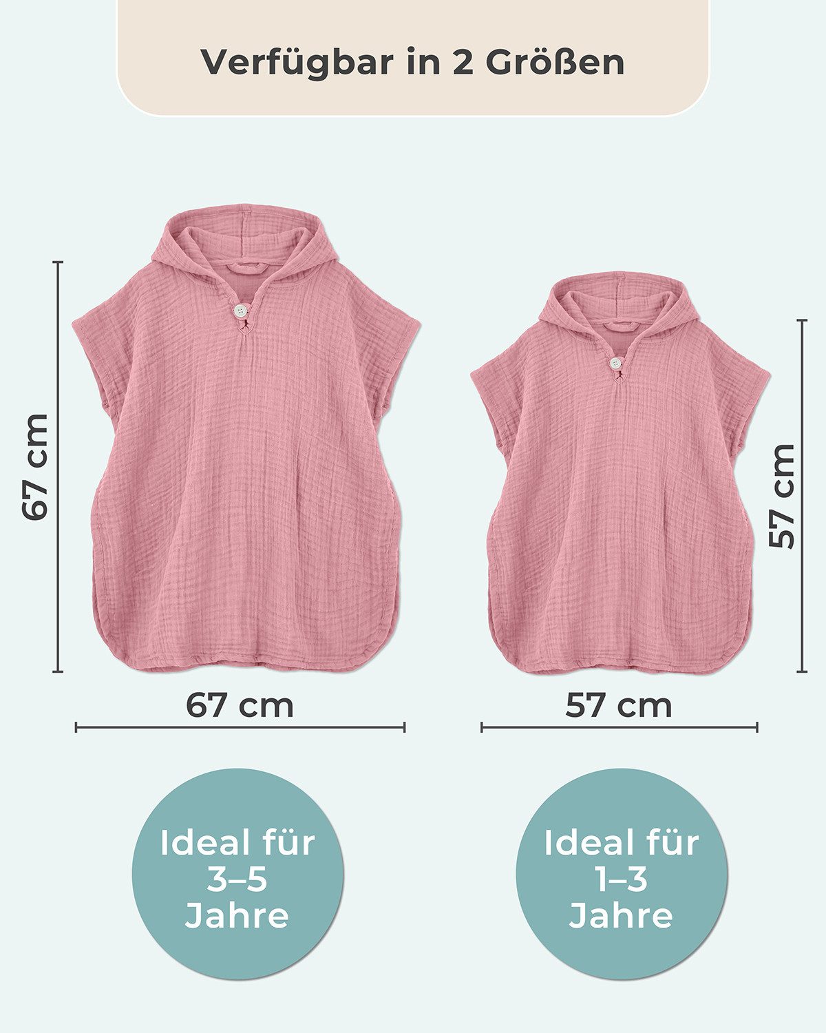 Laynenburg Badeponcho Musselin für Kinder mit Kapuze - Poncho aus 100% Baumwolle, als strandponcho, surf Handtuch poncho für Baby, Mädchen & Jungen