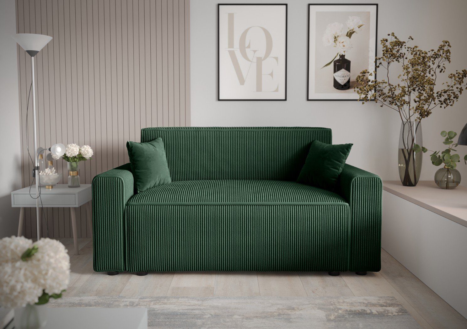 pressiode Sofa BIS Dunkelgrün und Schlaffunktion COUCH mit 171cm MIRA Schlafsofa, Bettkasten