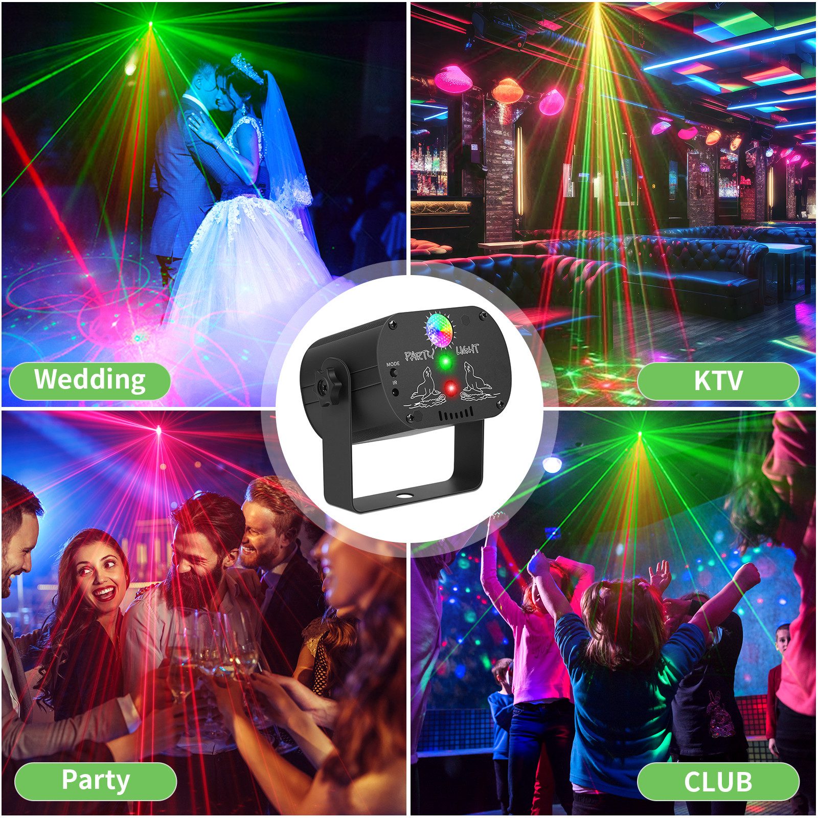 ZonQoonz Discolicht DJ-Disco-Partybeleuchtung, RGB-LED-Laserlicht mit Soundaktivierung