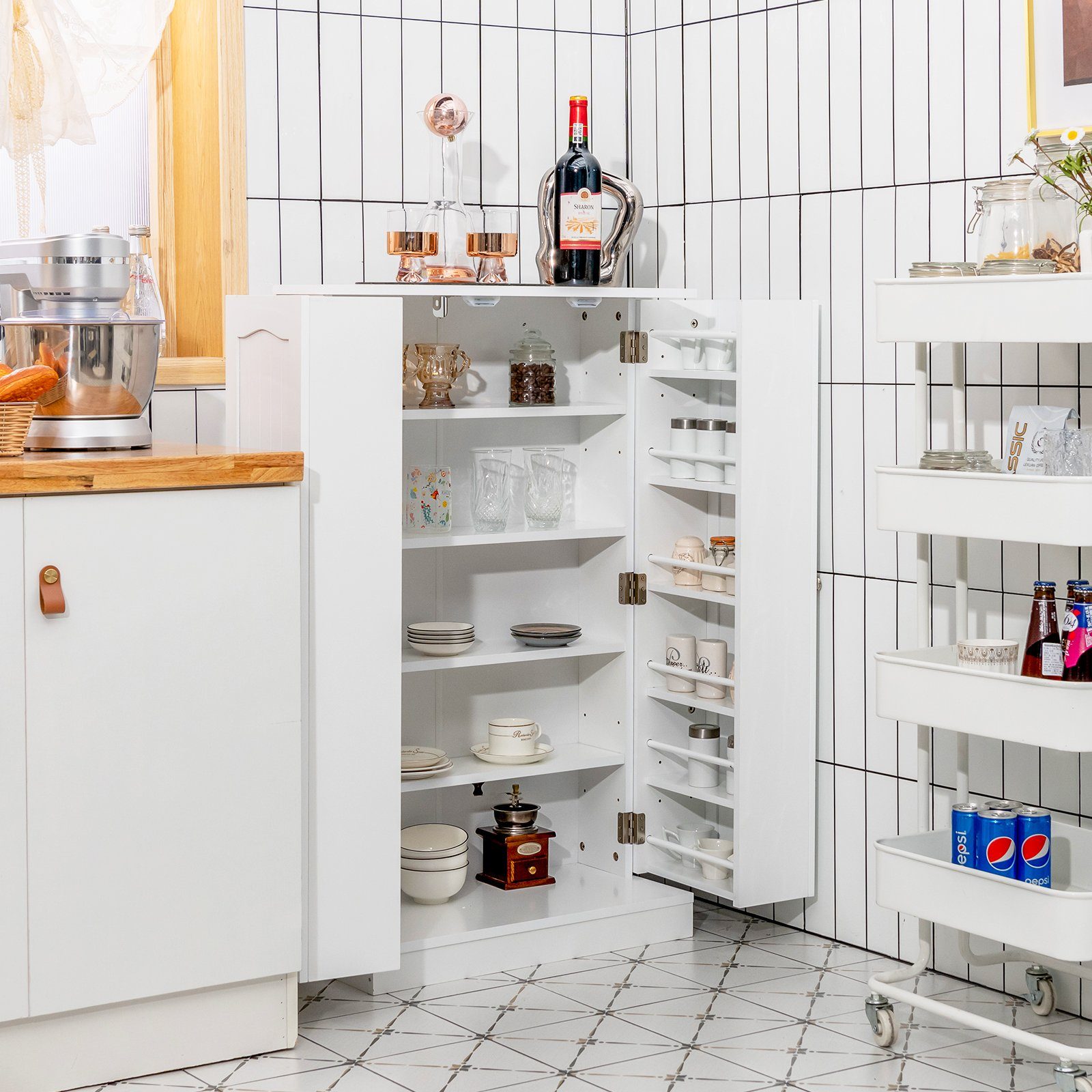 COSTWAY Mehrzweckschrank Küchenschrank mit 6 verstellbaren Einlegeböden