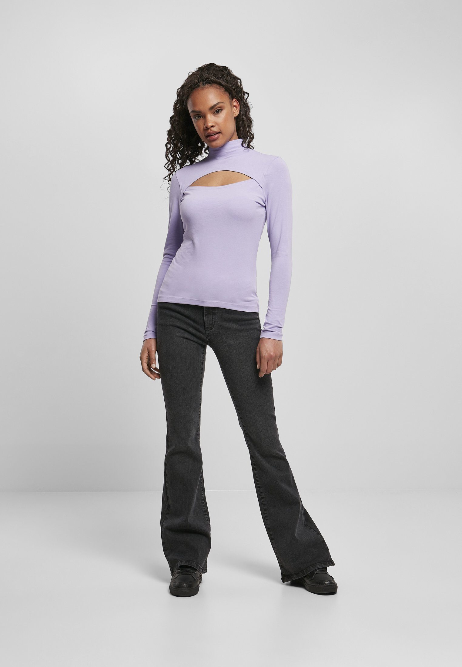 URBAN CLASSICS Langarmshirt lavender Turtleneck Ladies Longsleeve Cut-Out Damen (1-tlg)