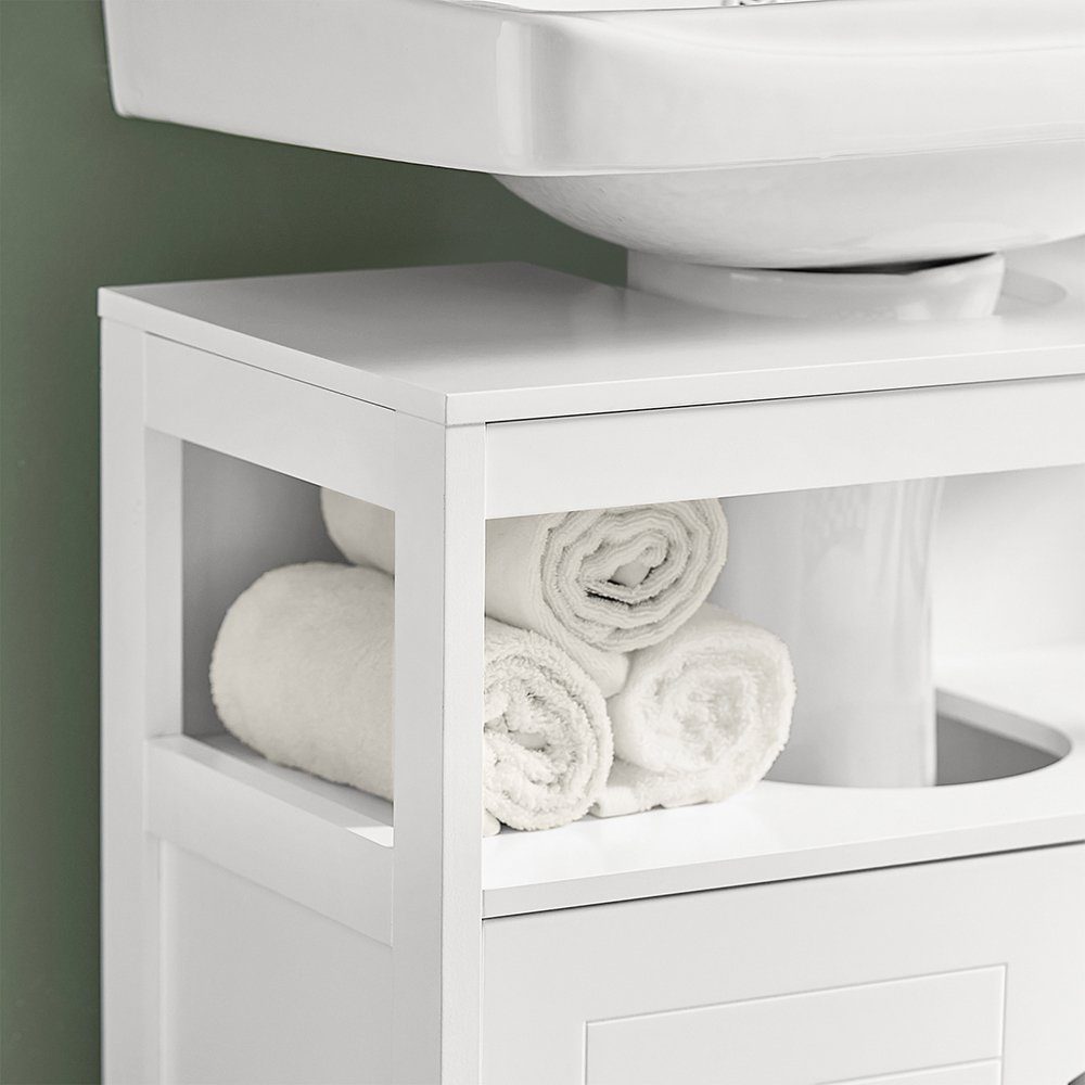Waschtisch Badschrank SoBuy Fußpolster weiß Badmöbel mit FRG128 Unterschrank Waschbeckenunterschrank