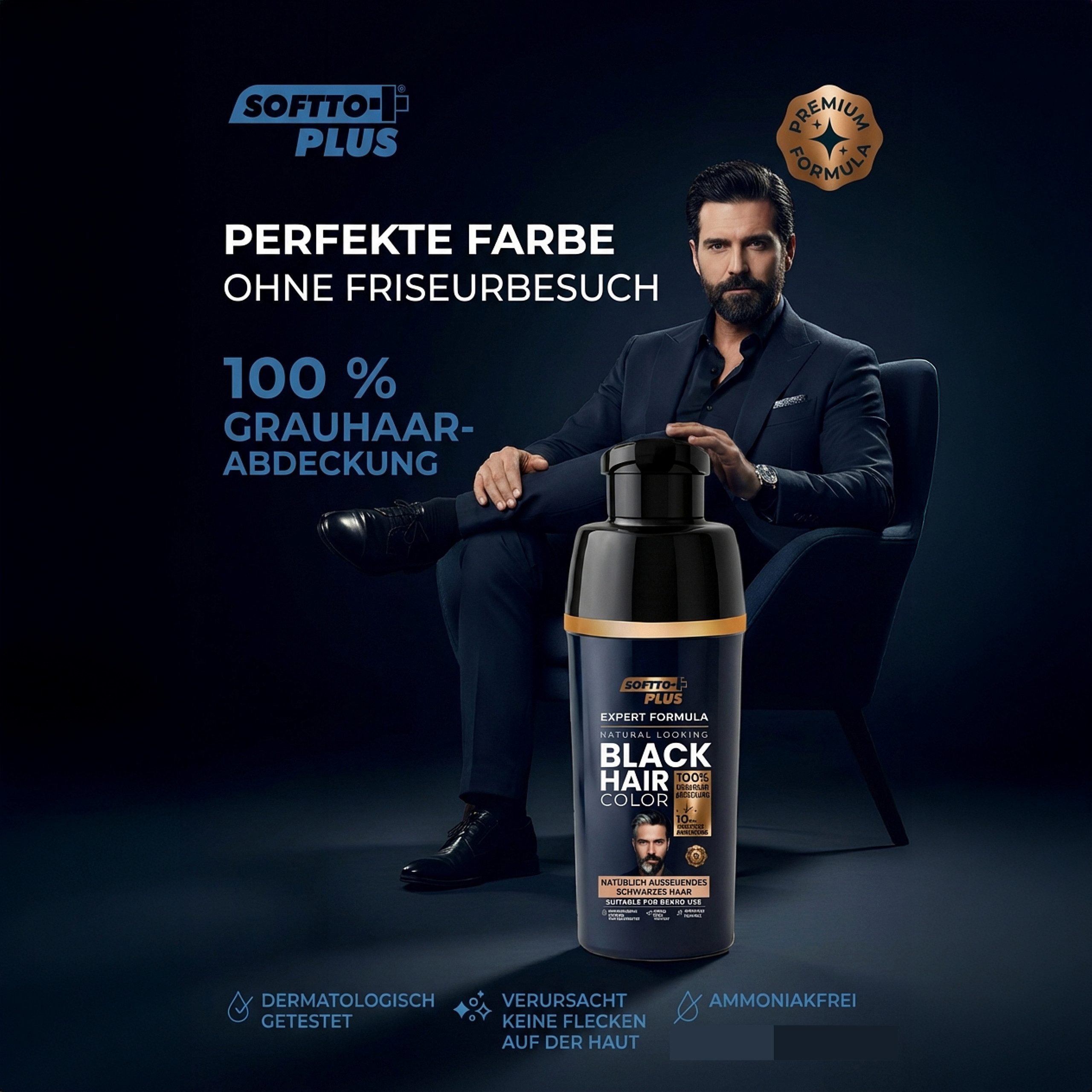 Softto Plus Haarshampoo Expert Men Haar- & Bartfarbe Schwarz – 100% Weißabdeckung, 400 ml