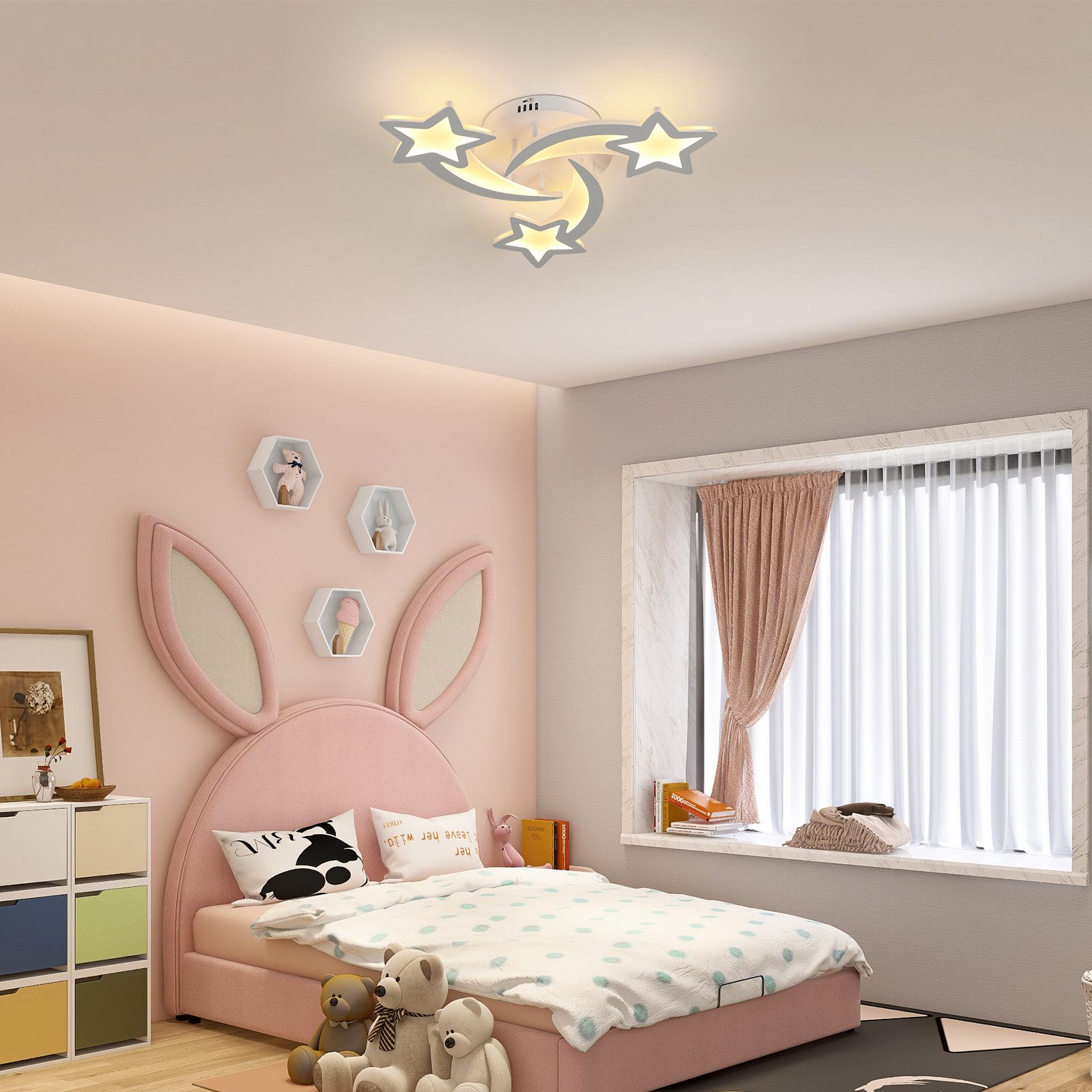 Riserva LED Deckenleuchte Schlafzimmer Deckenleuchte,dimmbares Licht,Sternschnuppen Dekoration, LED wechselbar