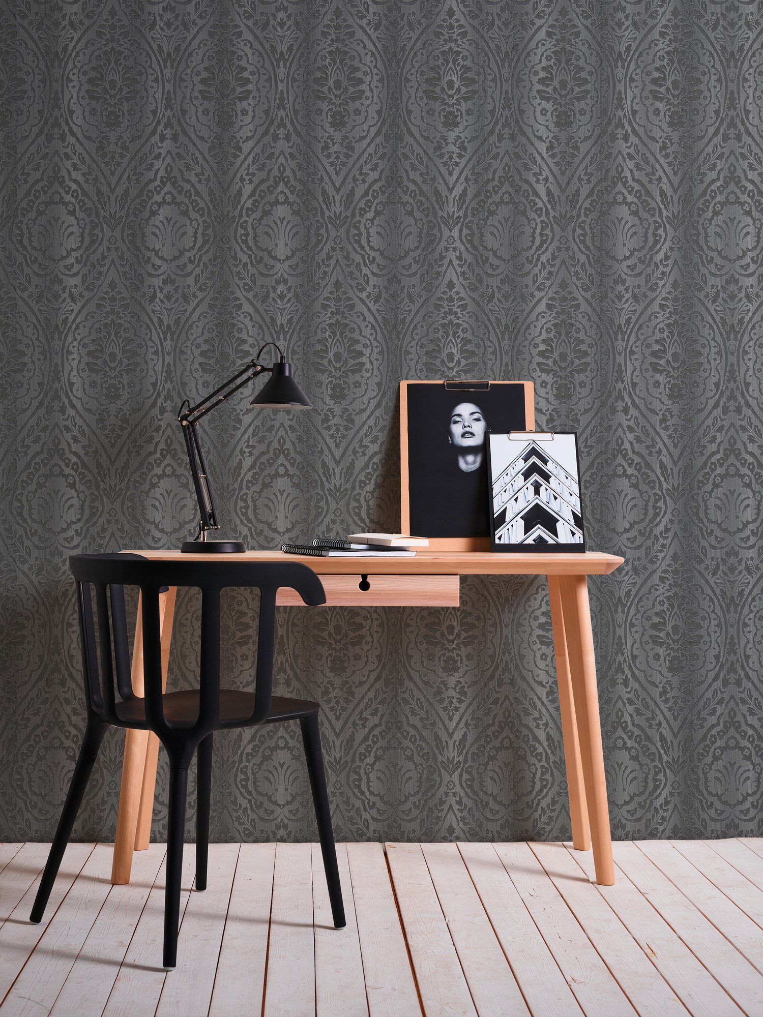 Tessuto, Architects Barock, Textiltapete Tapete Streifen Création braun/schwarz A.S. samtig, Paper