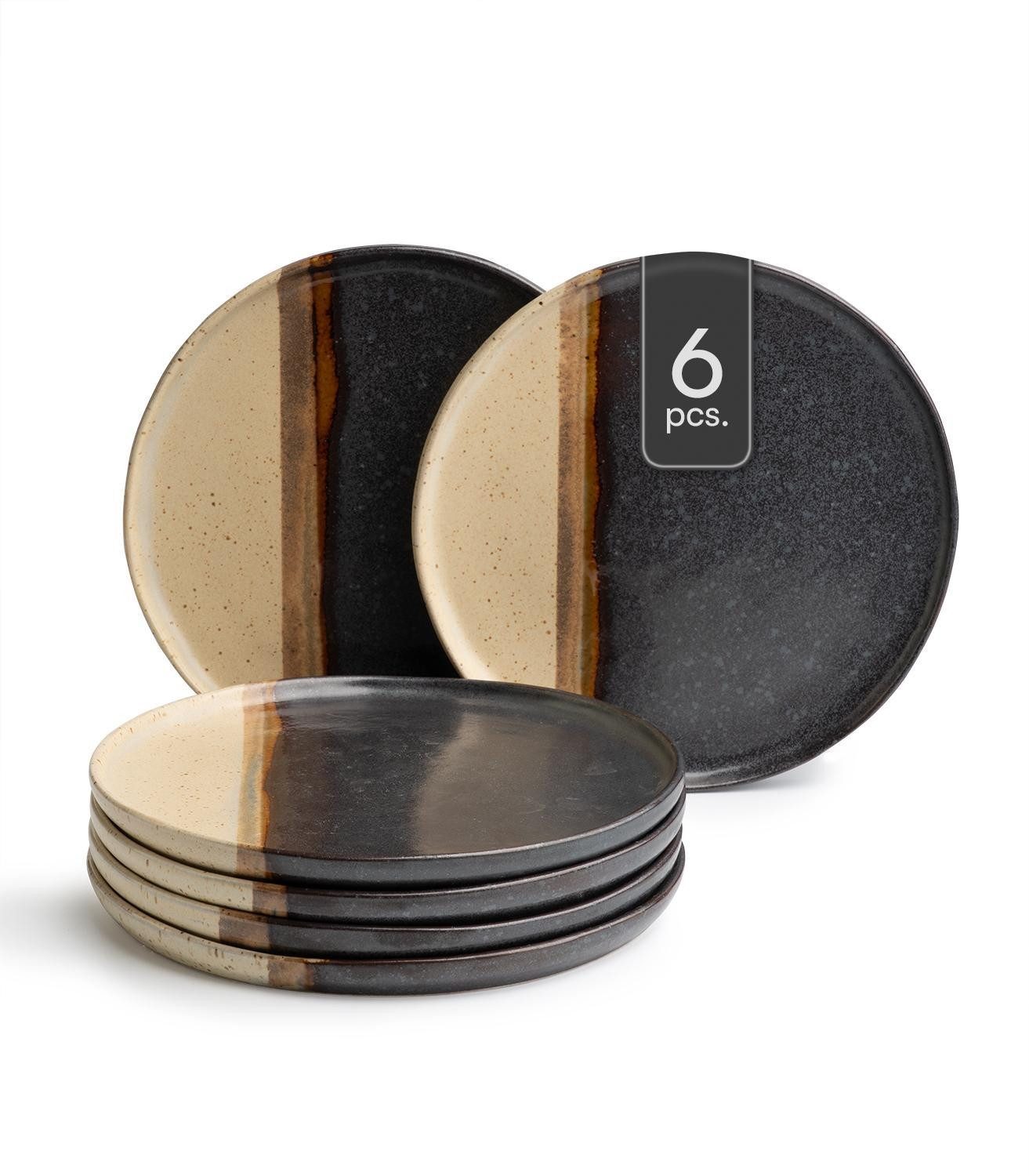 Dessertteller RACO, Ø 20 cm, Schwarz, Braun, Keramik, matt, (6 St)