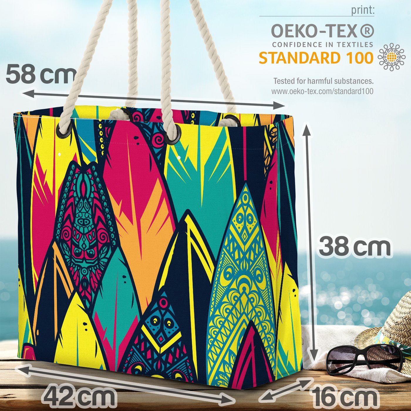 Strandtasche Ozean Bag Reise Urlaub Muster (1-tlg), Board Beach Surfboard Brett VOID Surfen Insel Karibik