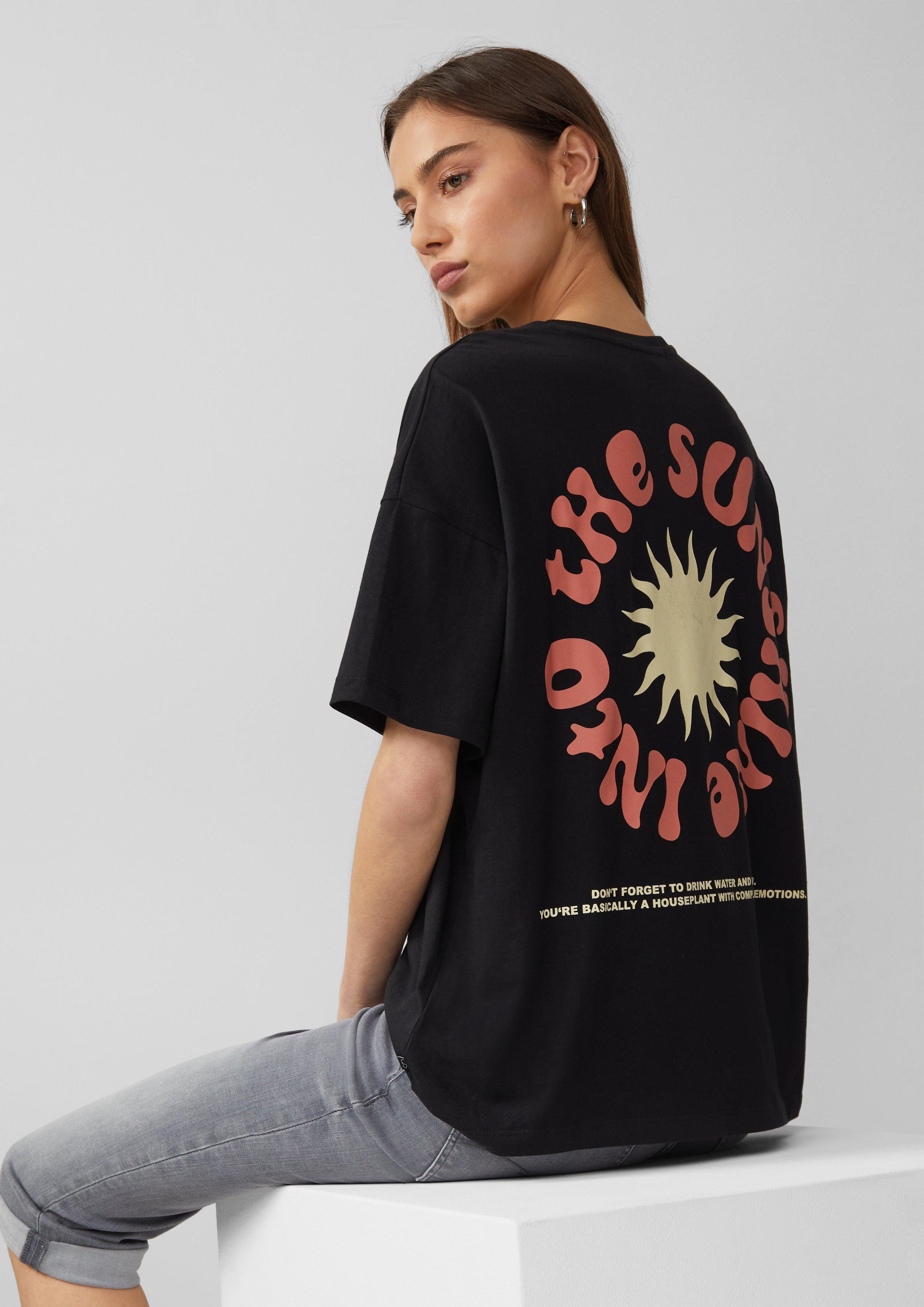 QS Kurzarmshirt Baumwollshirt mit Rückenprint Paspel günstig online kaufen