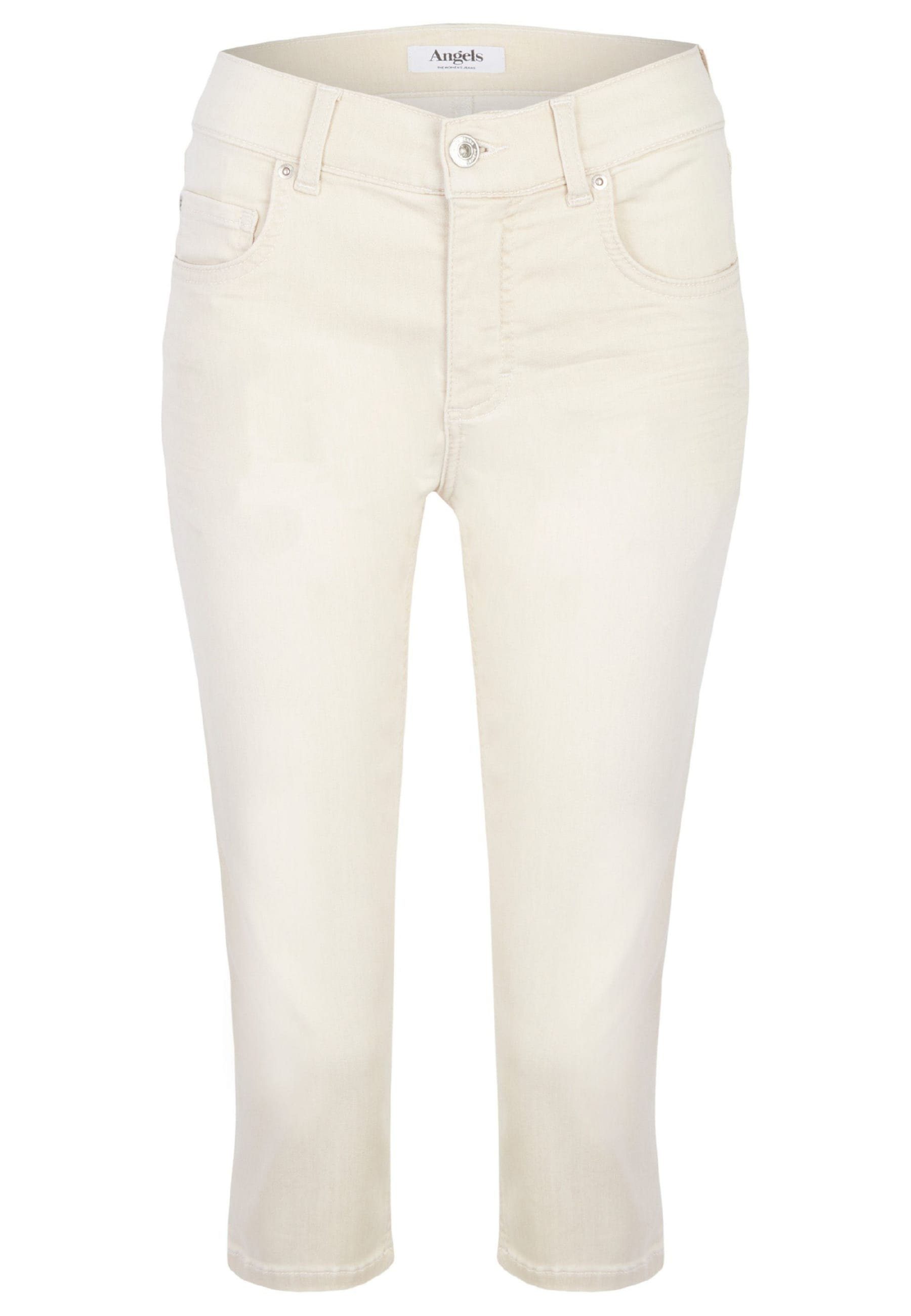 ANGELS Slim-fit-Jeans Jeans Anacapri mit Stretch used Label-Applikationen beige Super Denim light mit