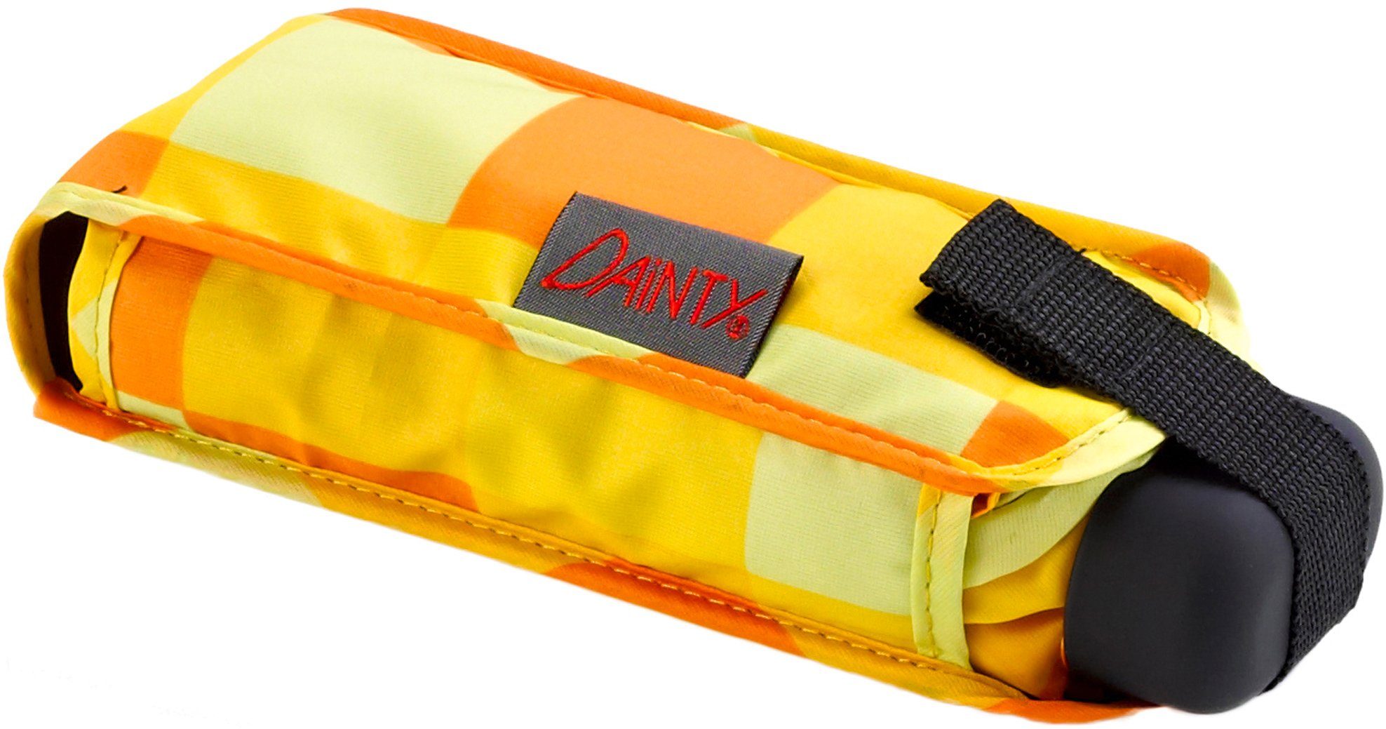 EuroSCHIRM® Taschenregenschirm Dainty, Karo extra kurz gelb orange, flach und