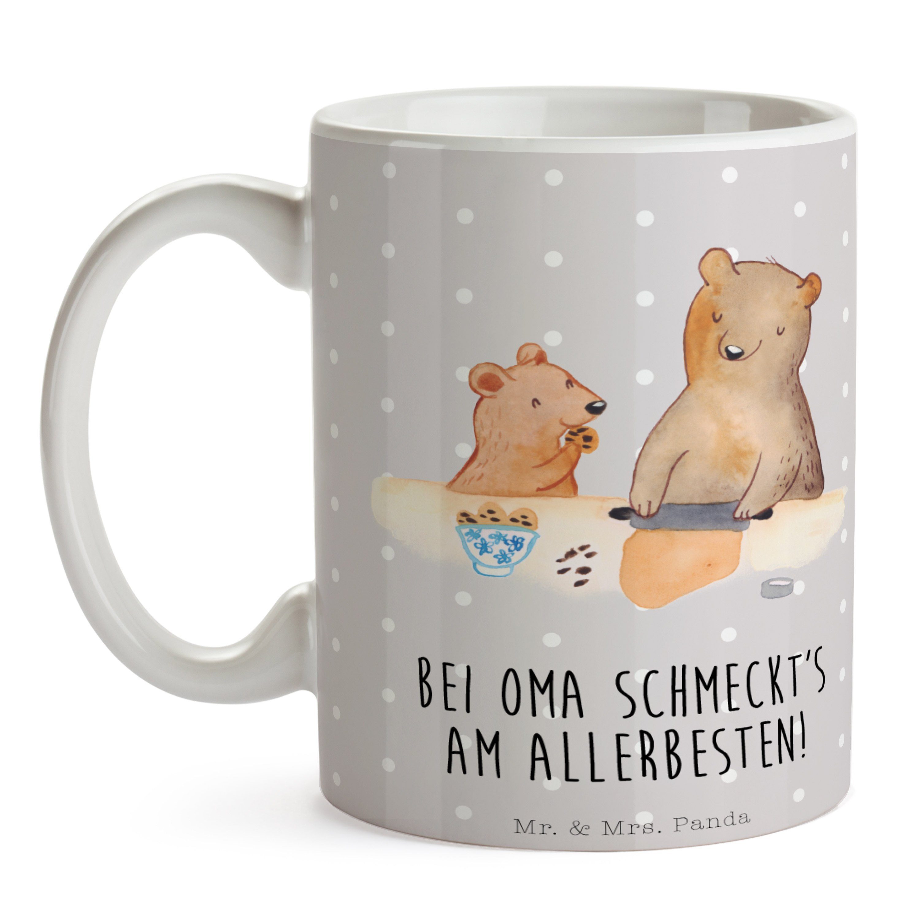 Keramik Tasse Geschenk, Pastell Grau Weihnachtszeit, Keramiktass, Mr. & Mrs. Panda - backen Bär Oma -