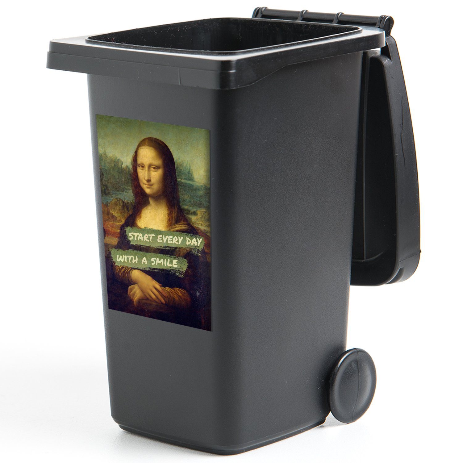 Mülleimer-aufkleber, Sticker, St), Vinci MuchoWow Container, Mona Wandsticker Da - Zitat Abfalbehälter Lisa - Mülltonne, (1