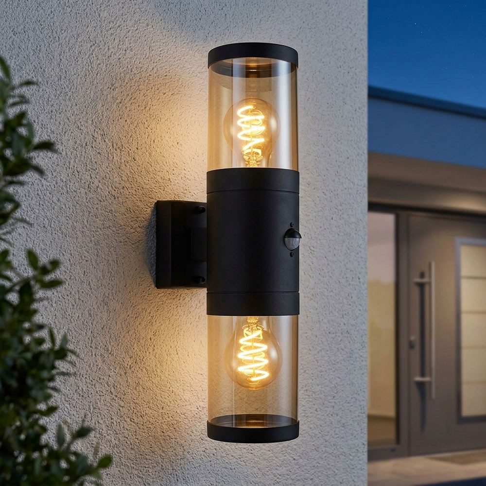GLOBO LIGHTING Außen-Wandleuchte, Leuchtmittel nicht inklusive, Außenleuchte Wandlampe Bewegungsmelder rauchfarben schwarz H 42 cm