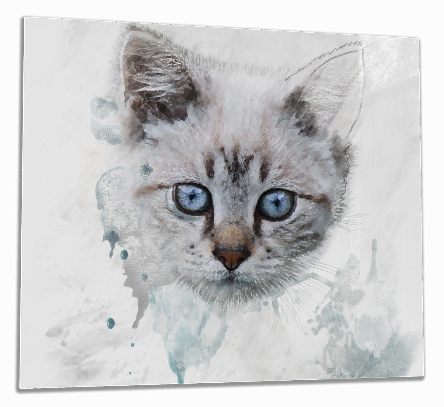 Wallario Herd-Abdeckplatte Katze tlg., ESG-Sicherheitsglas, Noppen), Wasserfarben 5mm (Glasplatte, Größen gemalt, verschiedene in inkl. 1