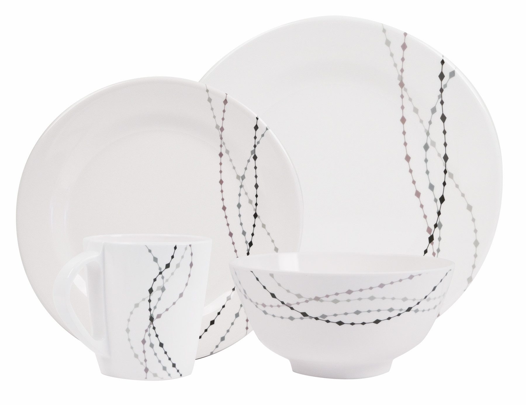 HEKERS Geschirr-Set 100% Melamin Geschirr (4-24 teilig) Line elfen/grau (rund) (4-tlg)