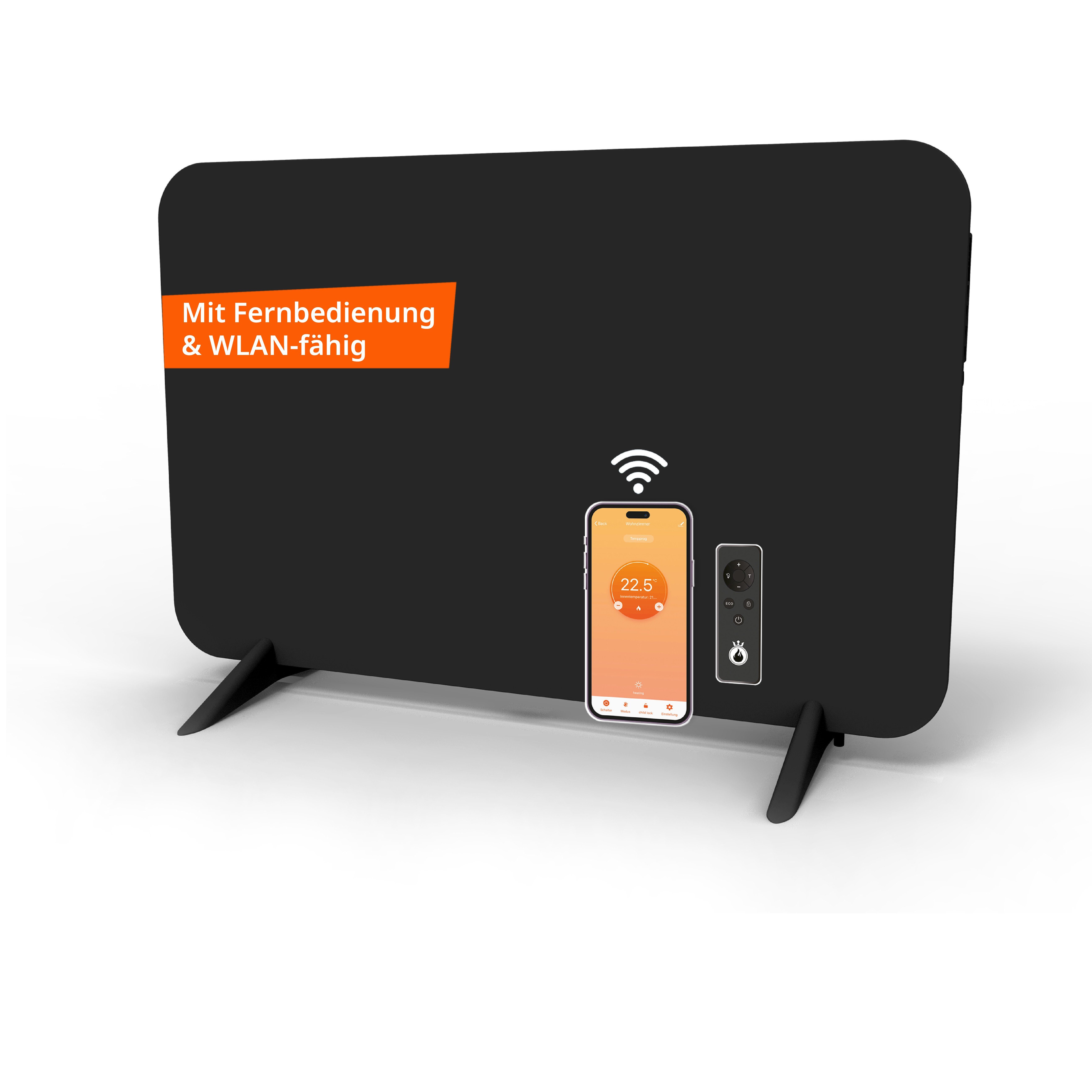 Könighaus Infrarotheizung Smart Dual-Infrarotheizung 450-800W -Stand/Wandmontage + Fernbedienung, Smart App fähig, inkl. Fernbedienung und Steuerung auf der Rückseite