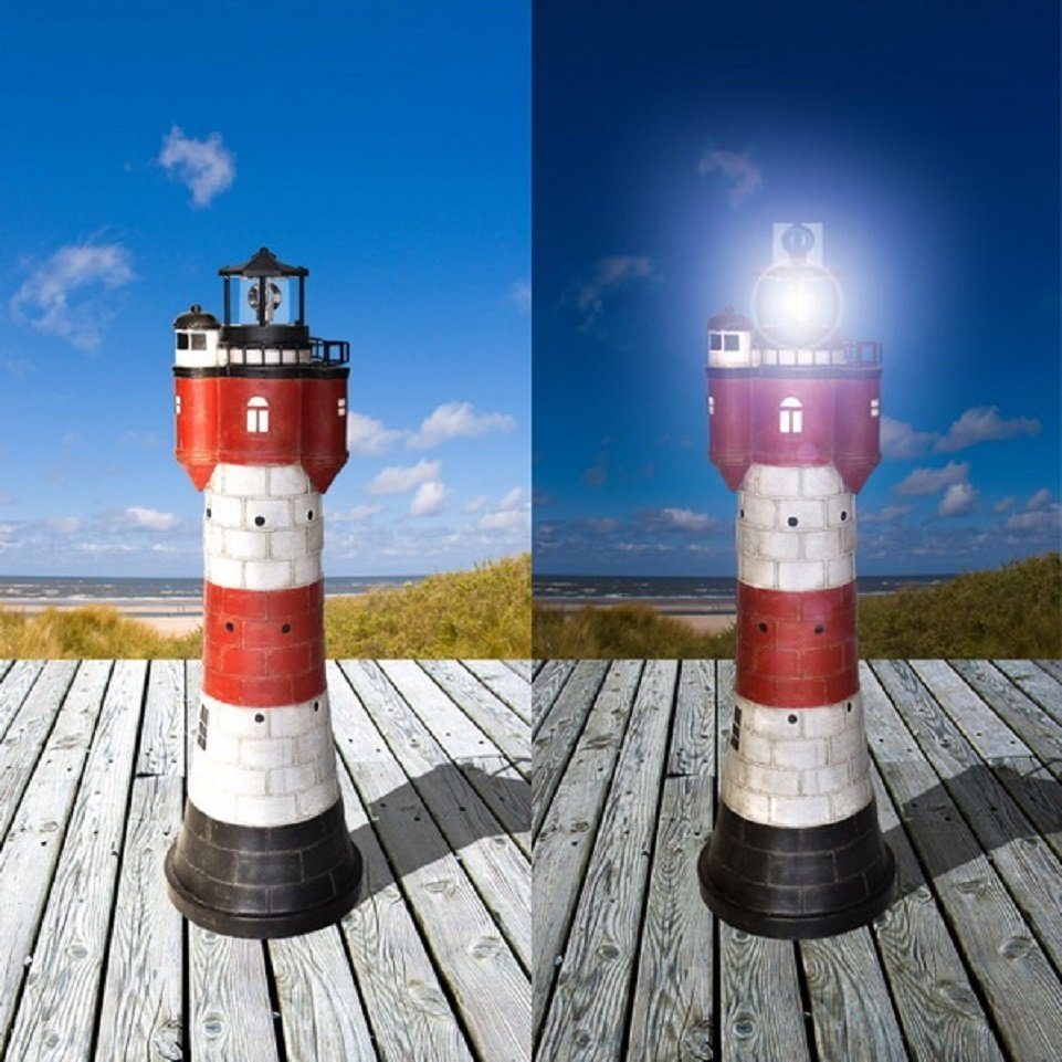 Jürgen Westerholt GmbH LED Dekoobjekt »Deko-Leuchtturm ROTER SAND«, LED  fest integriert, LED Solarbeleuchtung, rotierendes Licht, Dämmerungssensor,  drehendes Leuchtfeuer