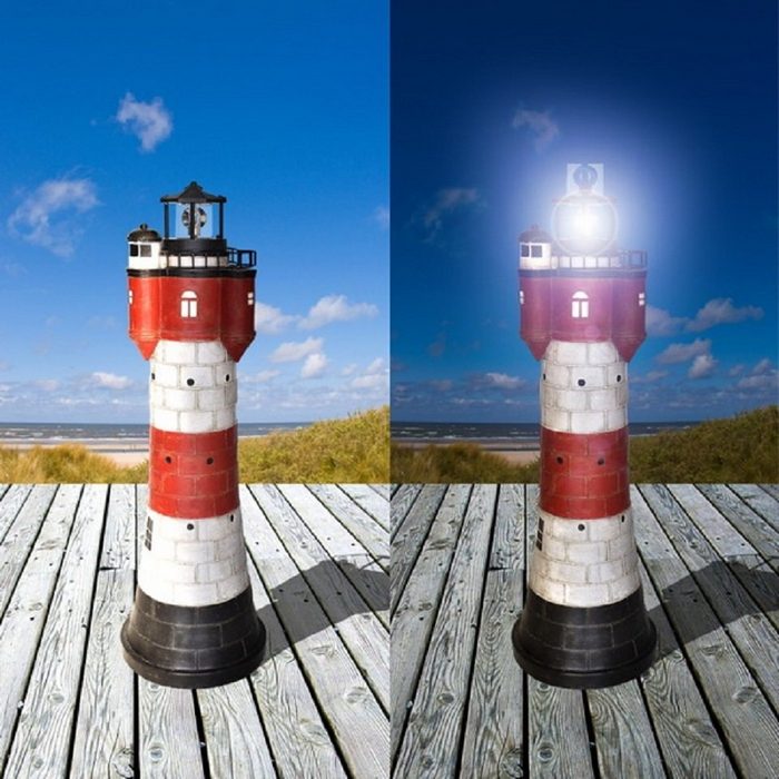 Jürgen Westerholt GmbH LED Dekoobjekt Deko-Leuchtturm ROTER SAND LED fest integriert LED Solarbeleuchtung rotierendes Licht Dämmerungssensor drehendes Leuchtfeuer