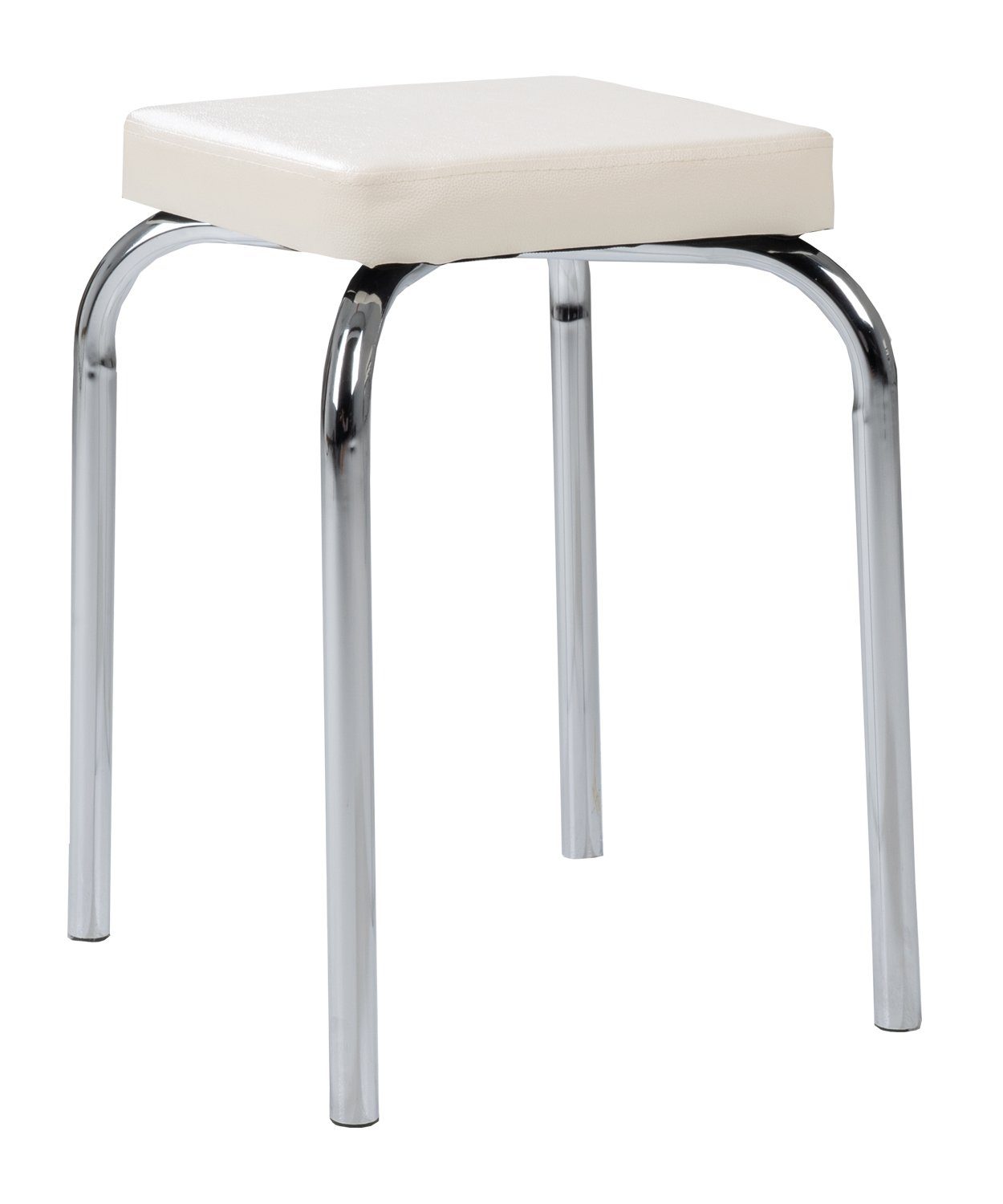 HAKU Sitzhocker Stapelhocker, B 36 cm, T 36 cm, H 47 cm (1 St), Metallgestell Chrom, Kunstleder Weiß, stapelbar