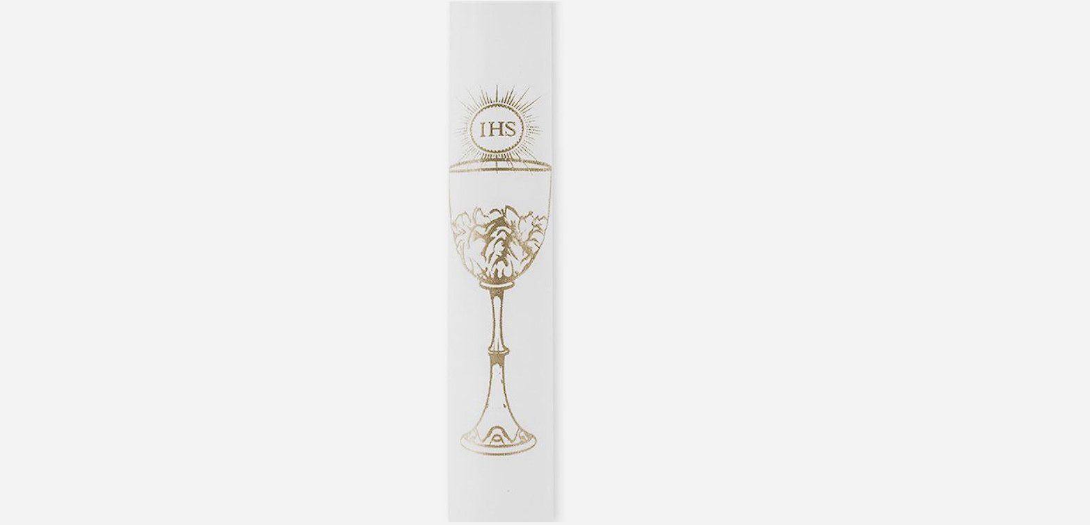 Festivalartikel Kugelkerze 4 Weiße Kommunionskerzen mit goldenem Aufdruck, 29 cm (4-tlg)