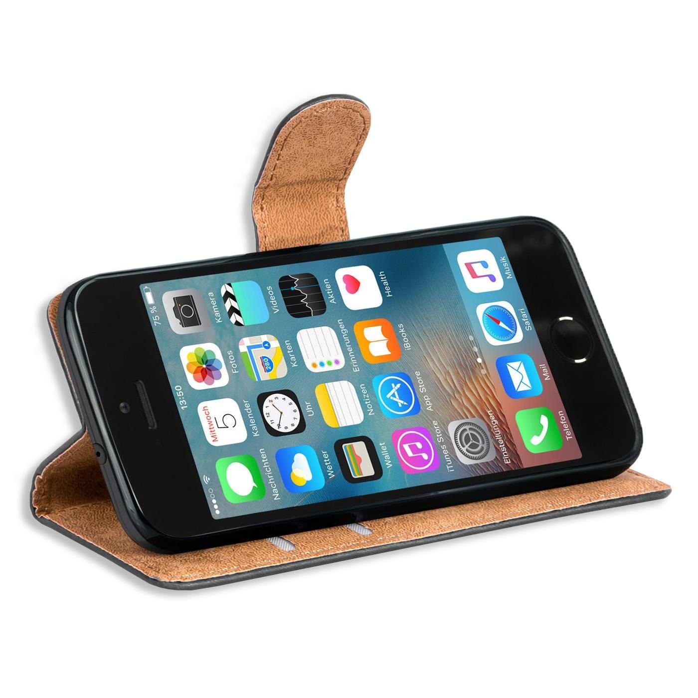 CoolGadget Handyhülle Book Case Handy Tasche für Apple iPhone 5 / 5S / SE 4 Zoll, Hülle Klapphülle Flip Cover für iPhone SE 1.Gen. Schutzhülle stoßfest