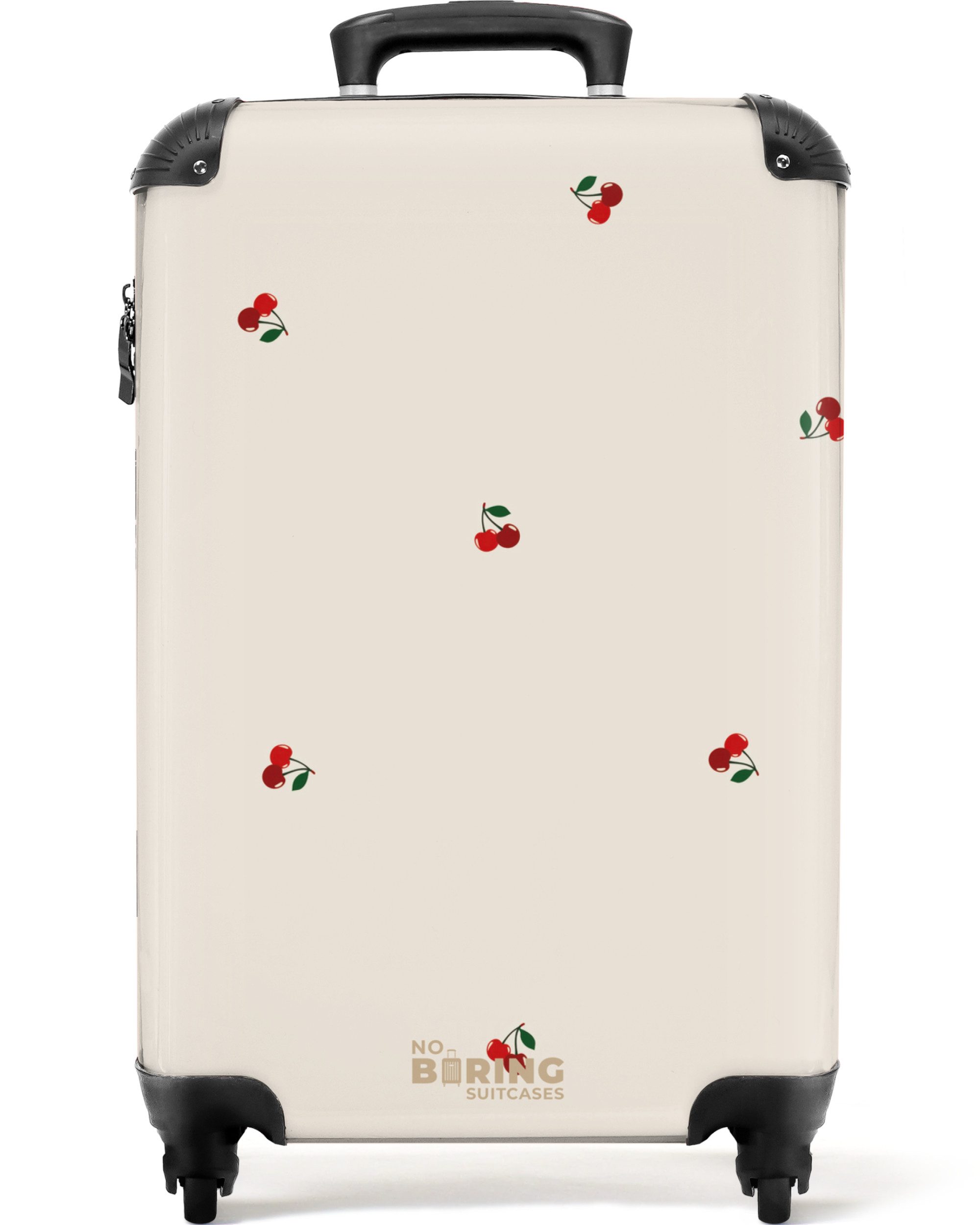 NoBoringSuitcases.com© Hartschalen-Trolley Beigefarbener Hintergrund mit Muster aus kleinen Kirschen 55x35x20cm, Reisetasche mit Rollen, Koffer Handgepäck Flugzeug