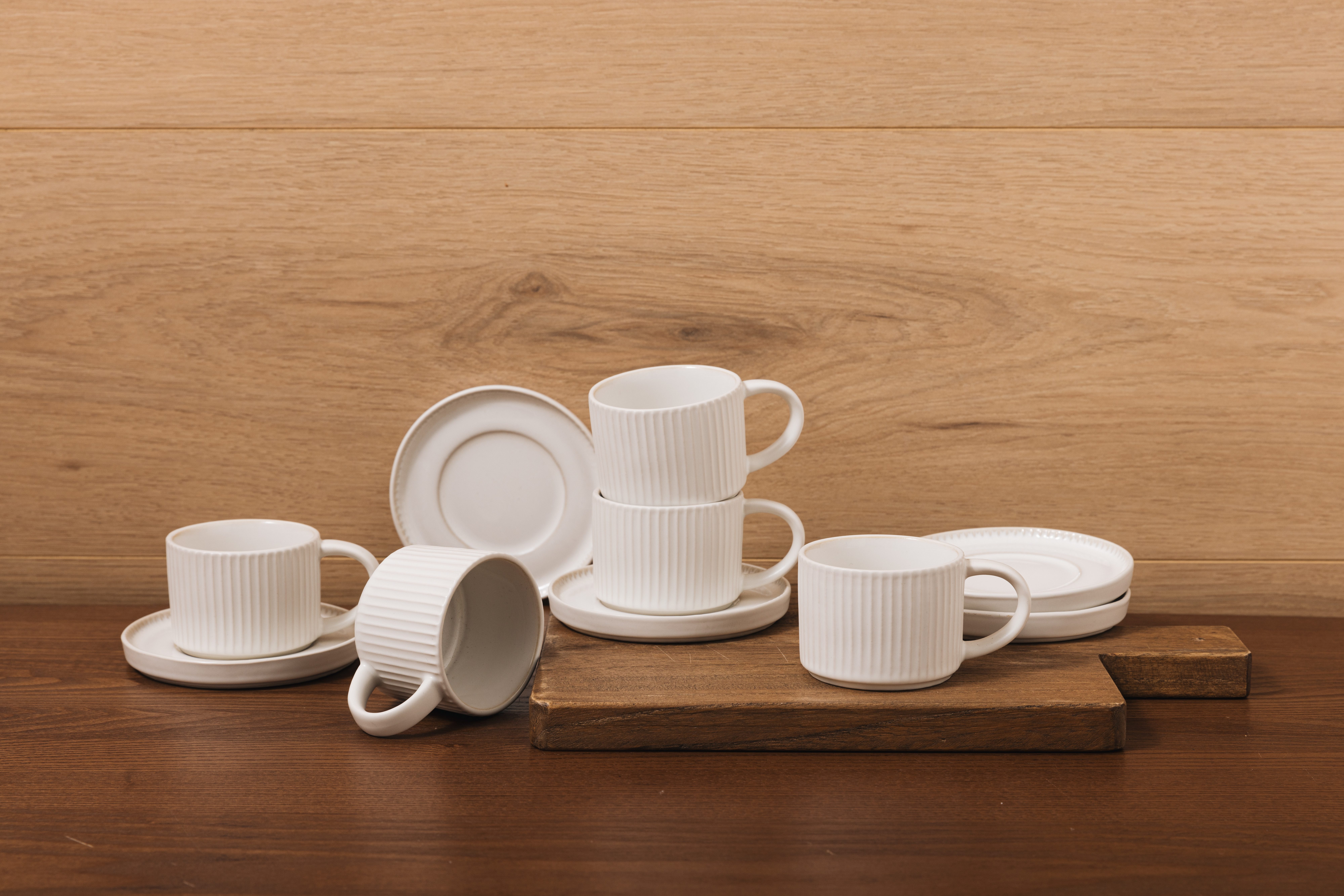 OTTO home Espressotasse Ylvii, 12er Set, bestehend aus 6 Tassen + 6 Untertassen, 12-tlg., Steinzeug, für 6 Personen, spülmaschinenfest und mikrowellengeeignet, 90 ml