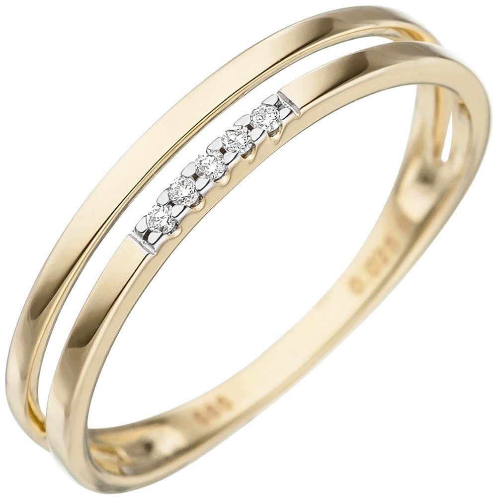 Schmuck Krone Diamantring Ring mit 5 Brillanten, 2-reihig, 585 Gelbgold, Go günstig online kaufen