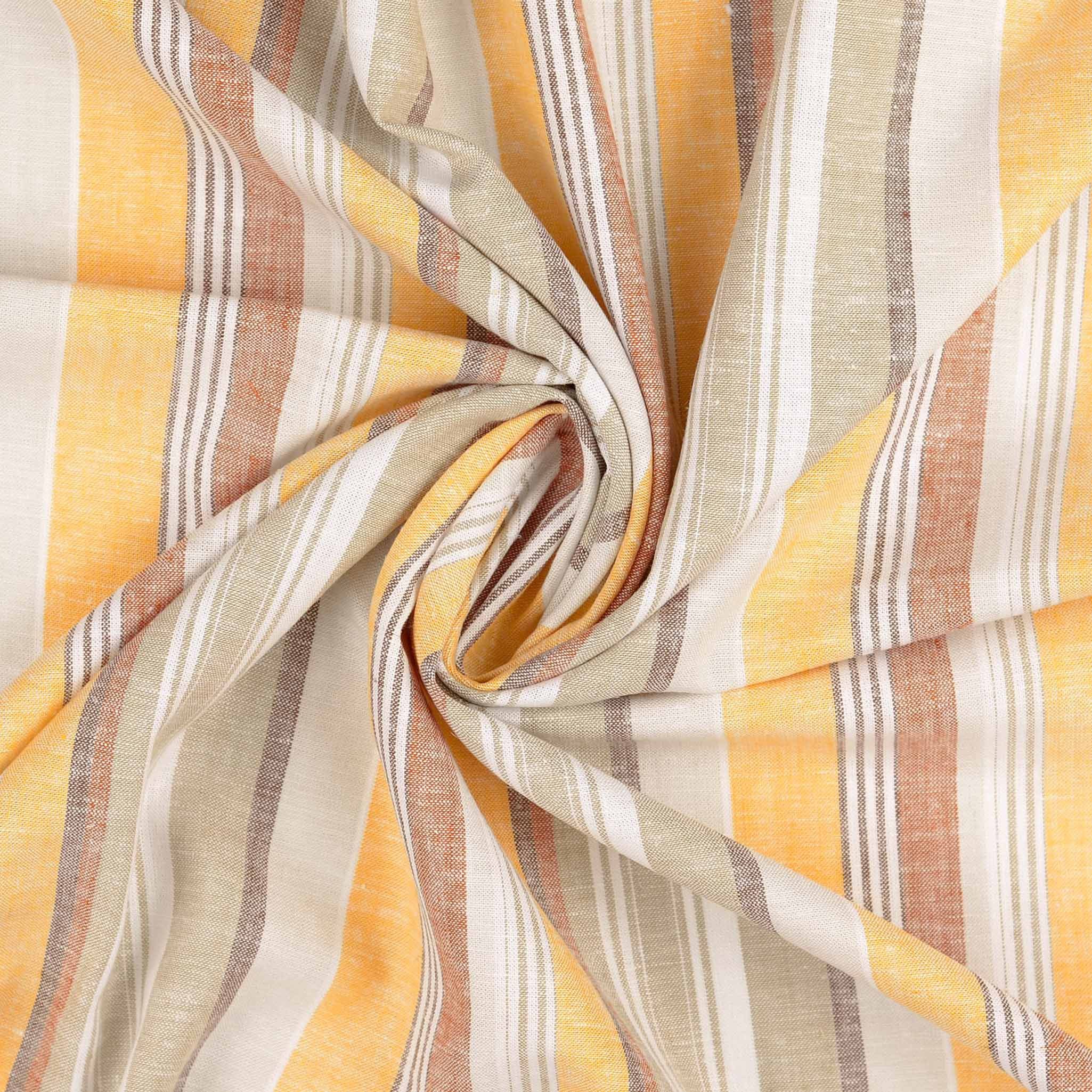 maDDma Stoff Viskose Leinen Stoff Riviera Stripes Gelb Braun Streifen 1/2 Meterware