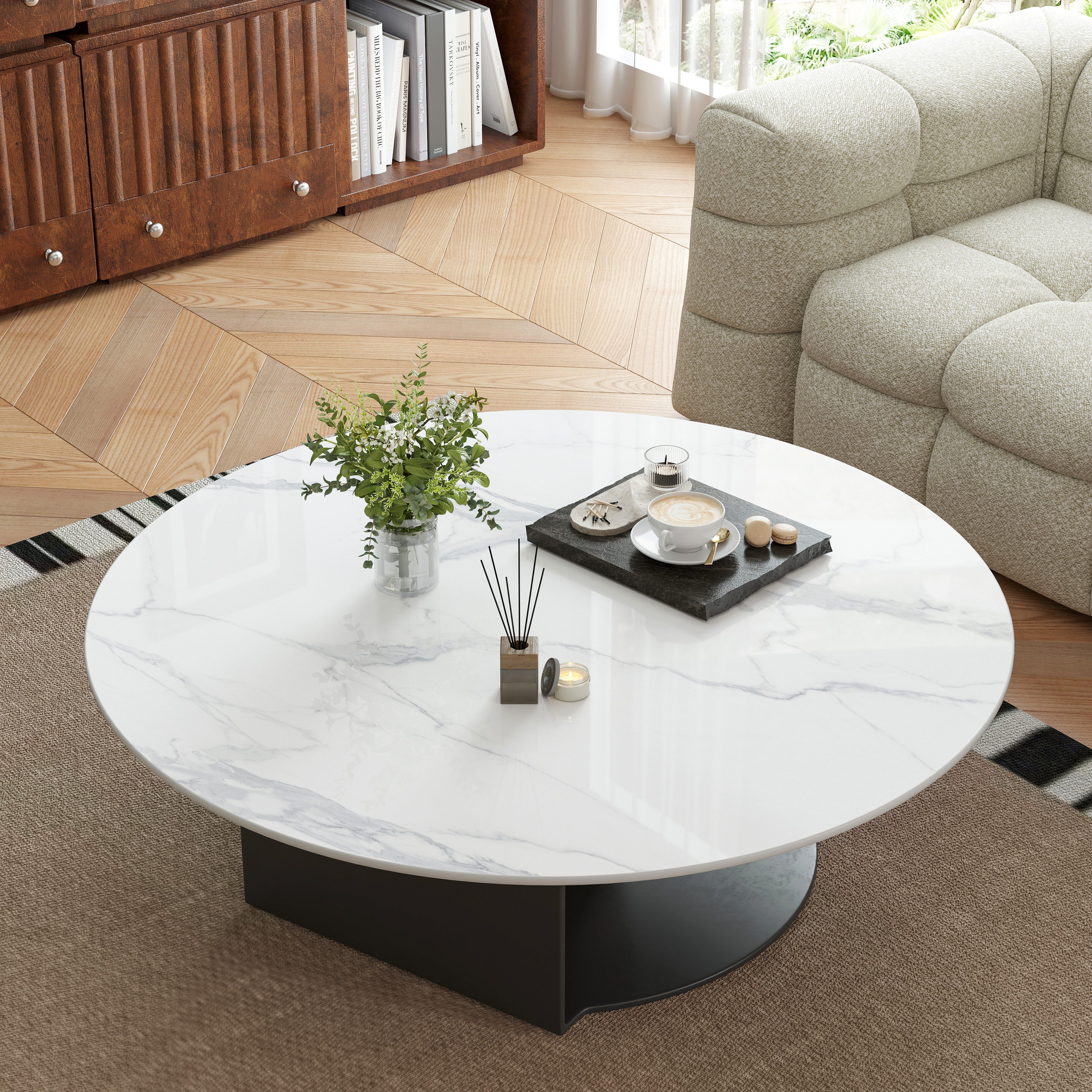 ZL ZELing Tischplatte aus weißem gesintertem Stein – Ganzjährig nutzbar für innen & außen (1 St), Für Ess-, Kaffee- und Beistelltische, Rund, Durchmesser 80 cm